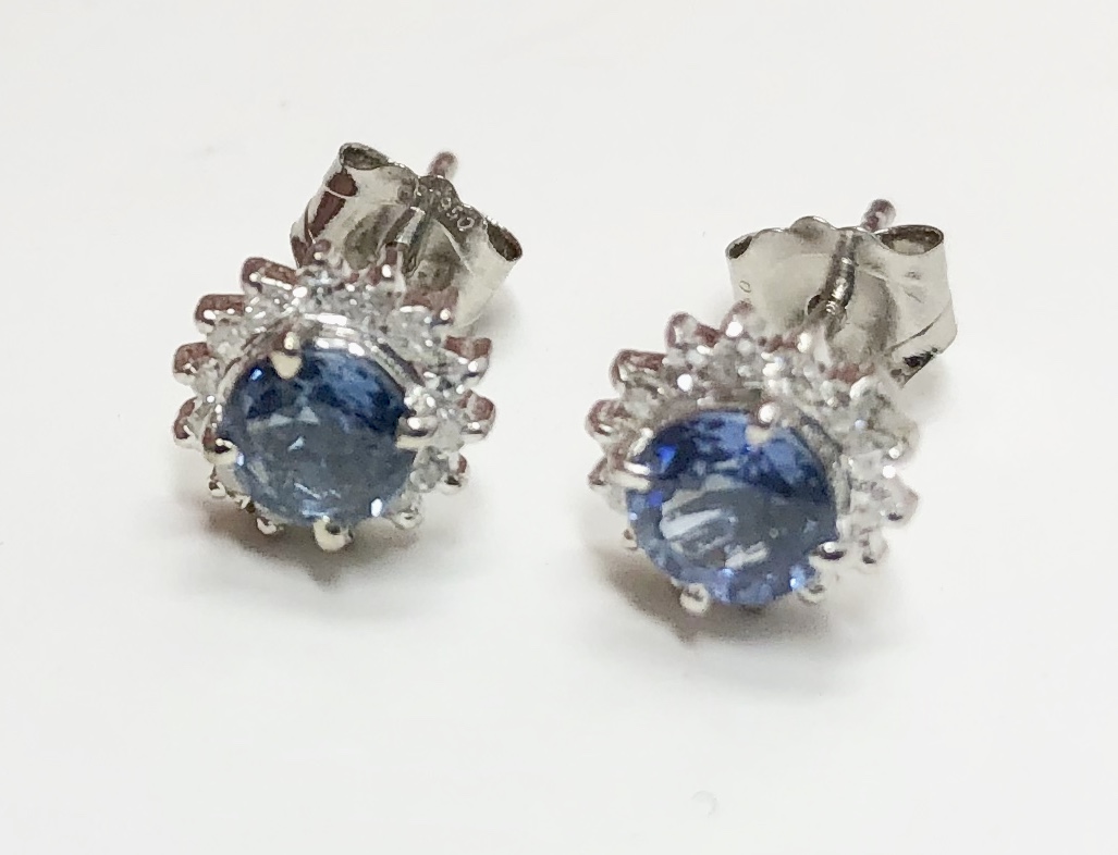 Platinum Blue Sapphire Diamond Earrings