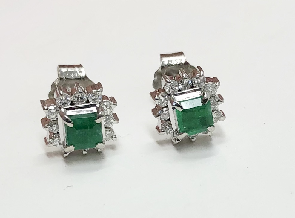 Platinum Emerald Diamond Earrings