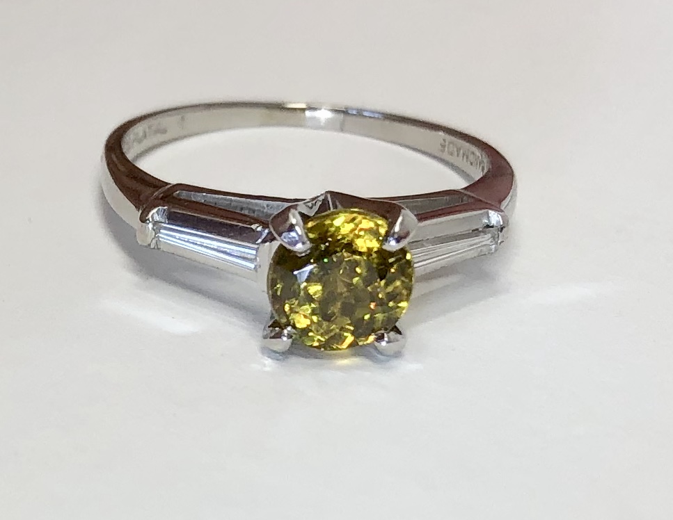 Platinum Sphene Diamond Ring