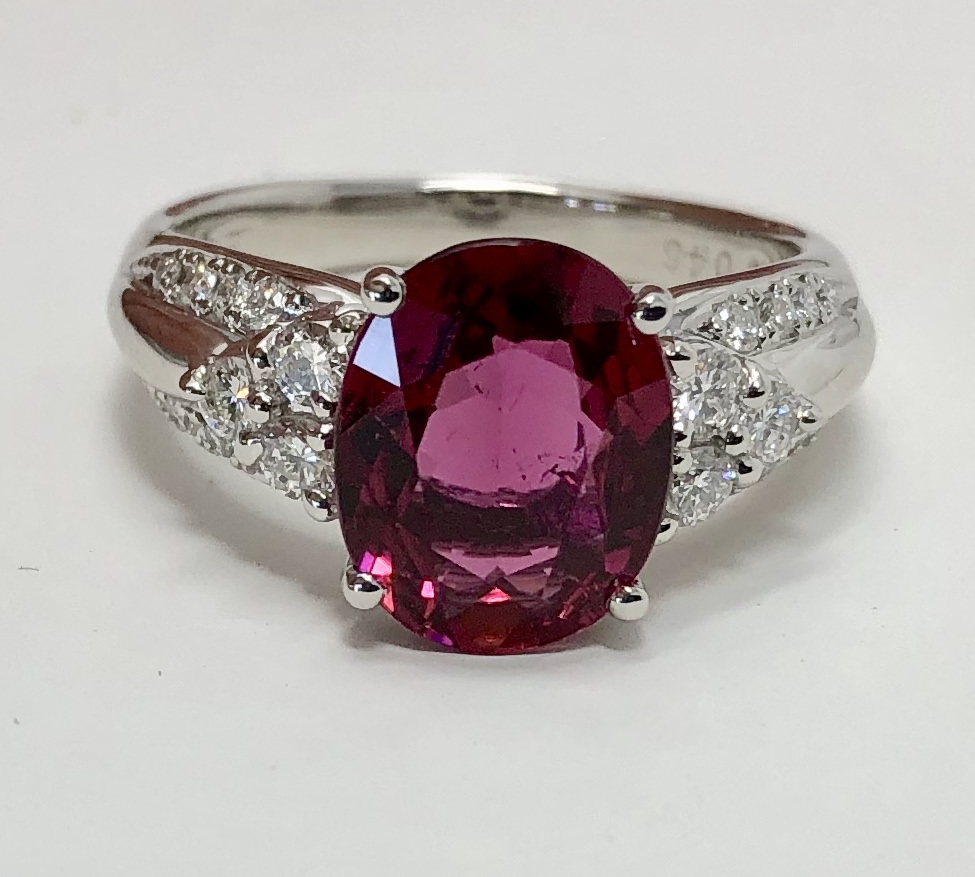 Platinum Red "Rubellite" Tourmaline Diamond Ring