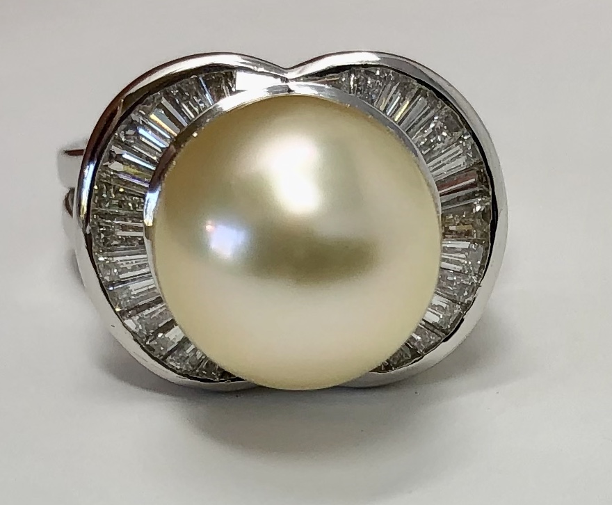 Platinum 'Golden" Pearl Diamond Ring