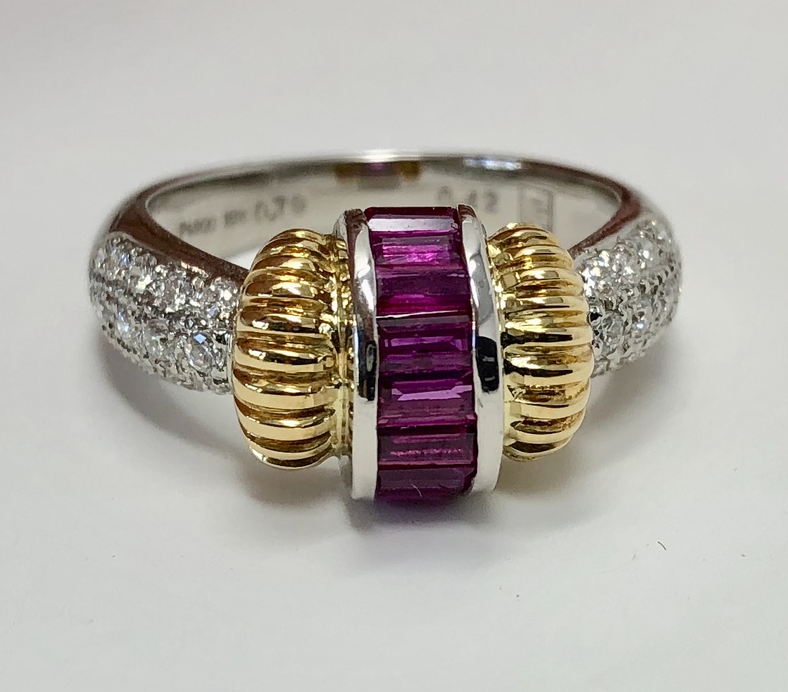 Platinum/18K Yellow Gold Ruby Diamond Ring