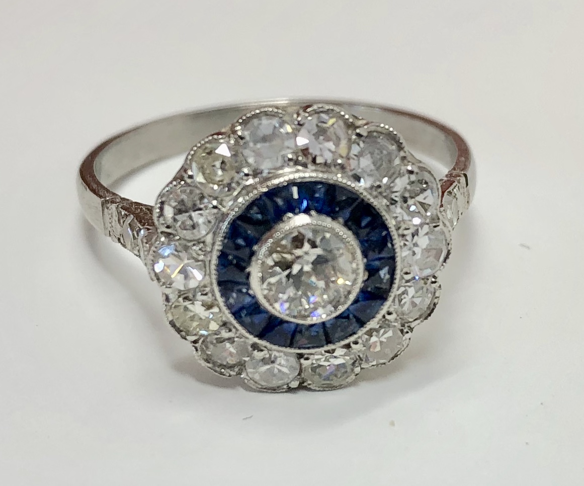 Platinum Vintage "Deco Style" Diamond and Ruby Ring