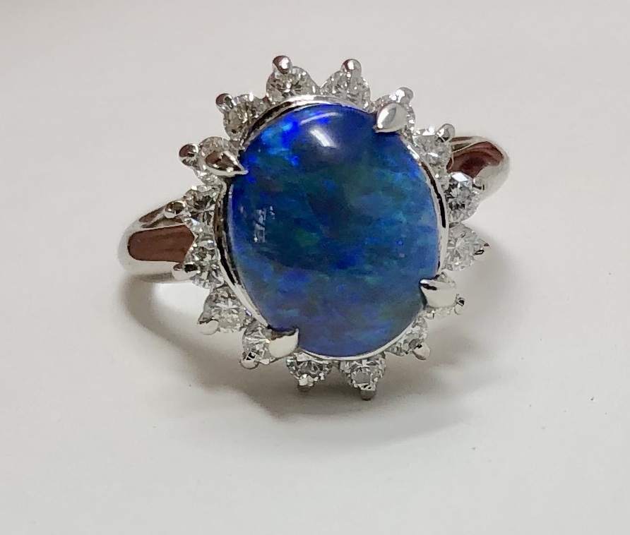 Platinum "Black" Opal Diamond Ring
