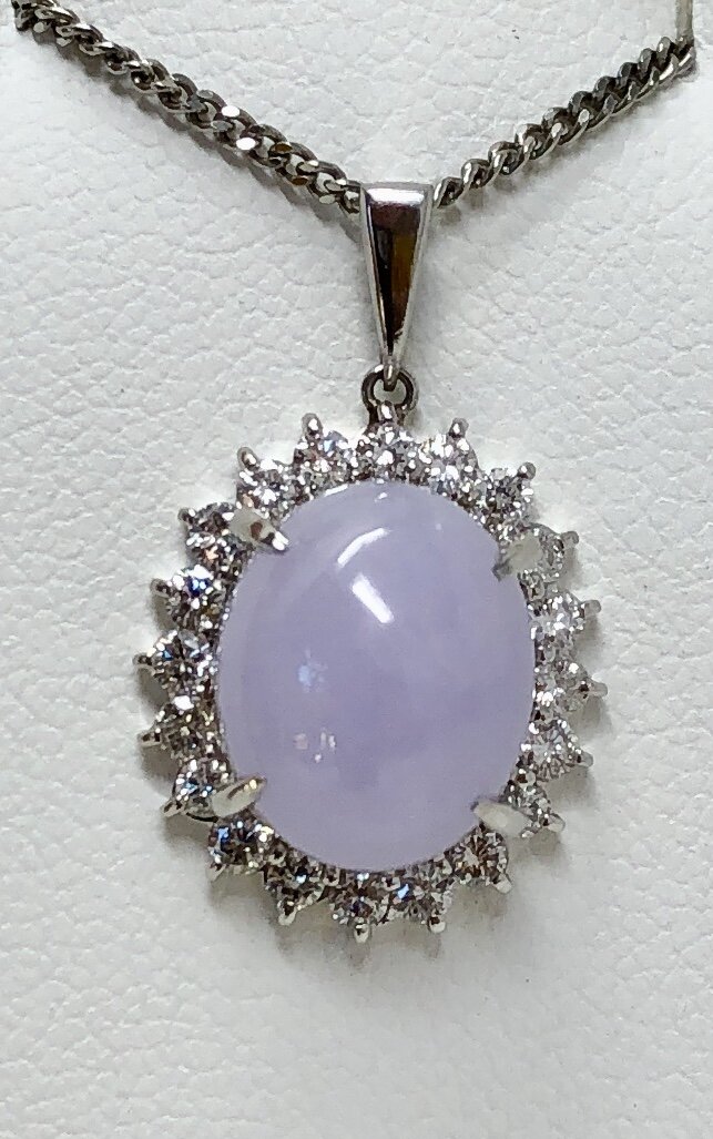 Platinum Diamond Lavender Jade Necklace