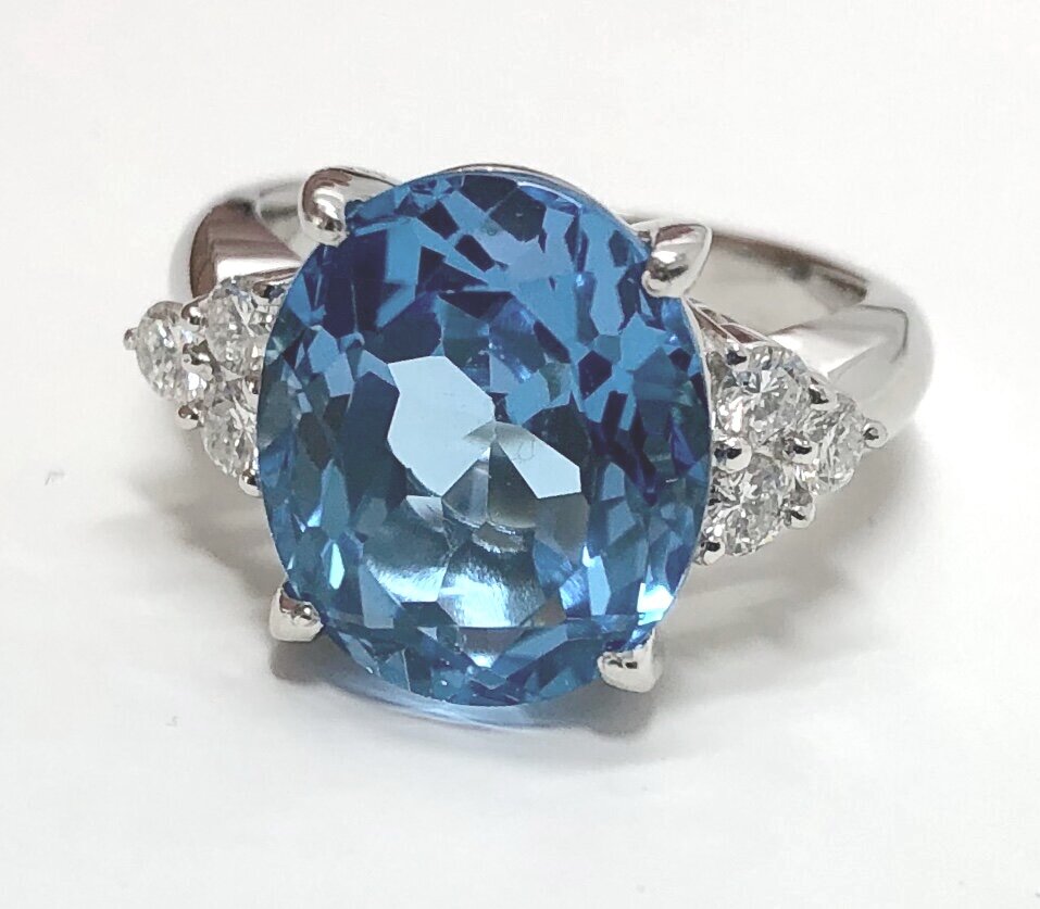 Platinum Blue Topaz Diamond Ring