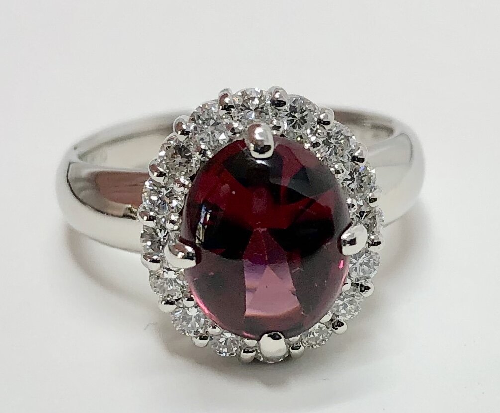 Platinum 'Rhodolite" Garnet Diamond Ring