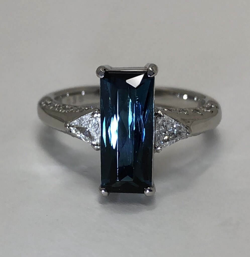 Platinum "Indicolite" Tourmaline Diamond Ring