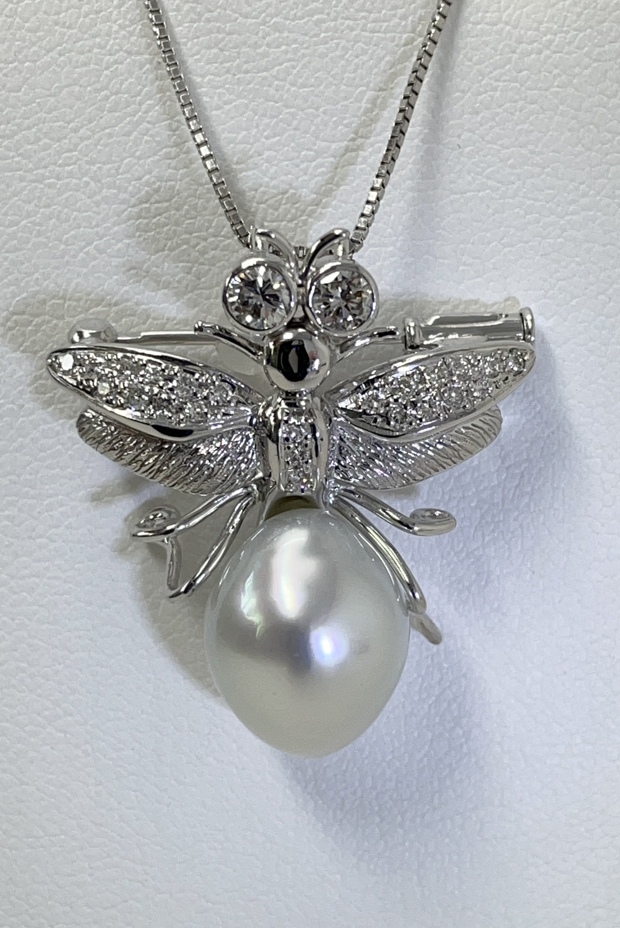 18K White Gold South Sea Pearl Bug Diamond Pendant/Brooch/Necklace!
