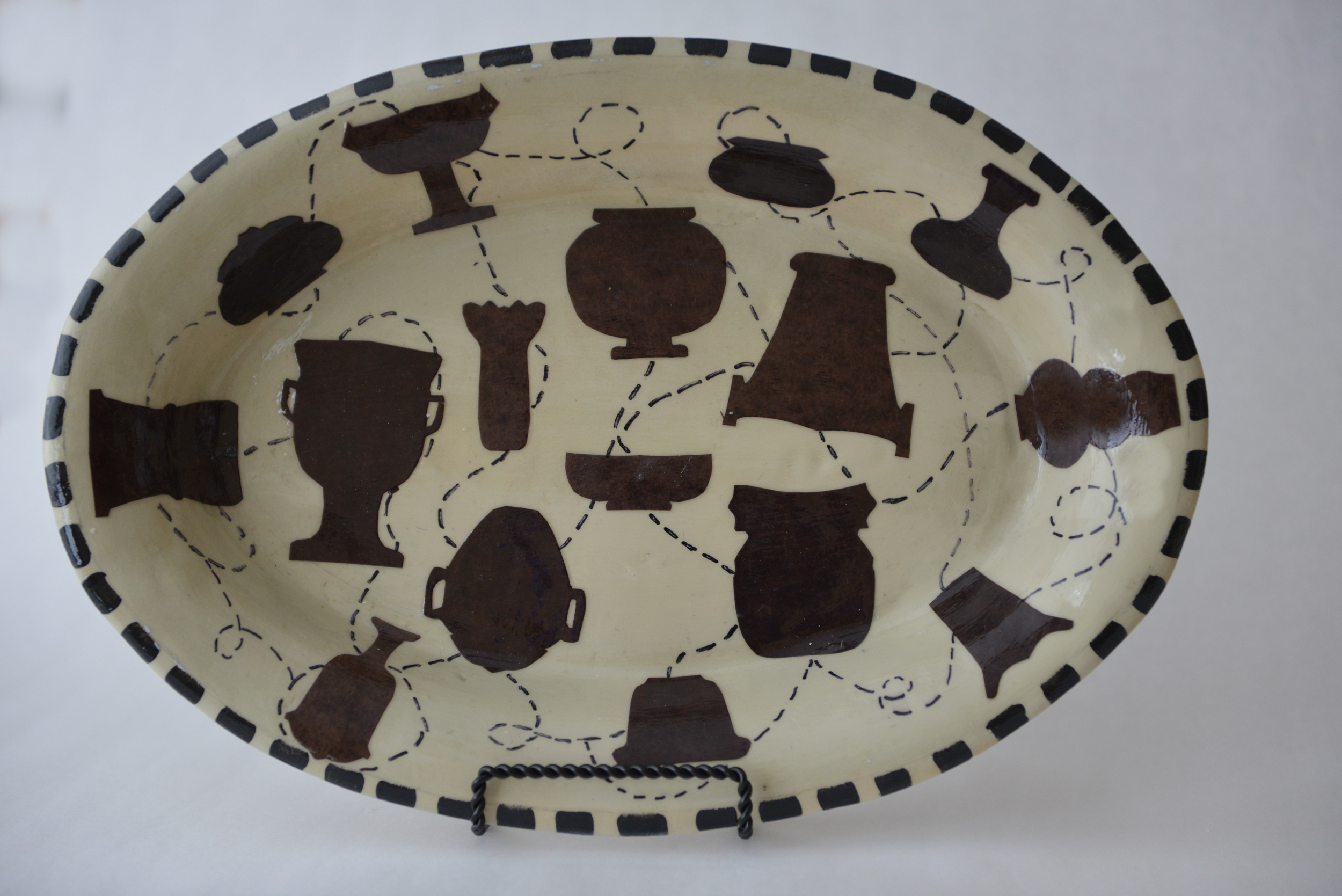 14" x 10" Oval Platter, 2013Paper clay, collage, and acrylic