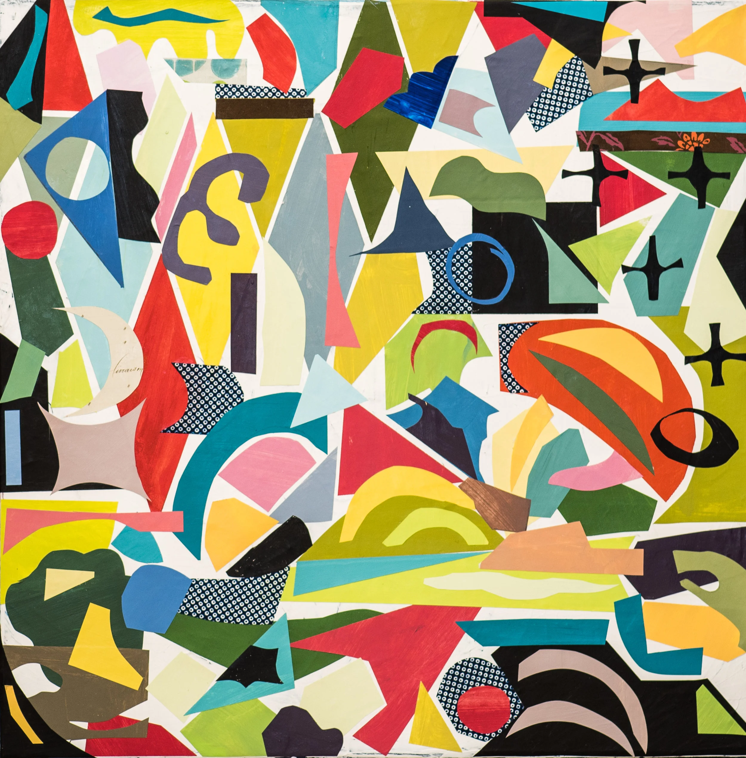 Toss the Jacks, 2018 / Collage on canvas / 24" x 24"
