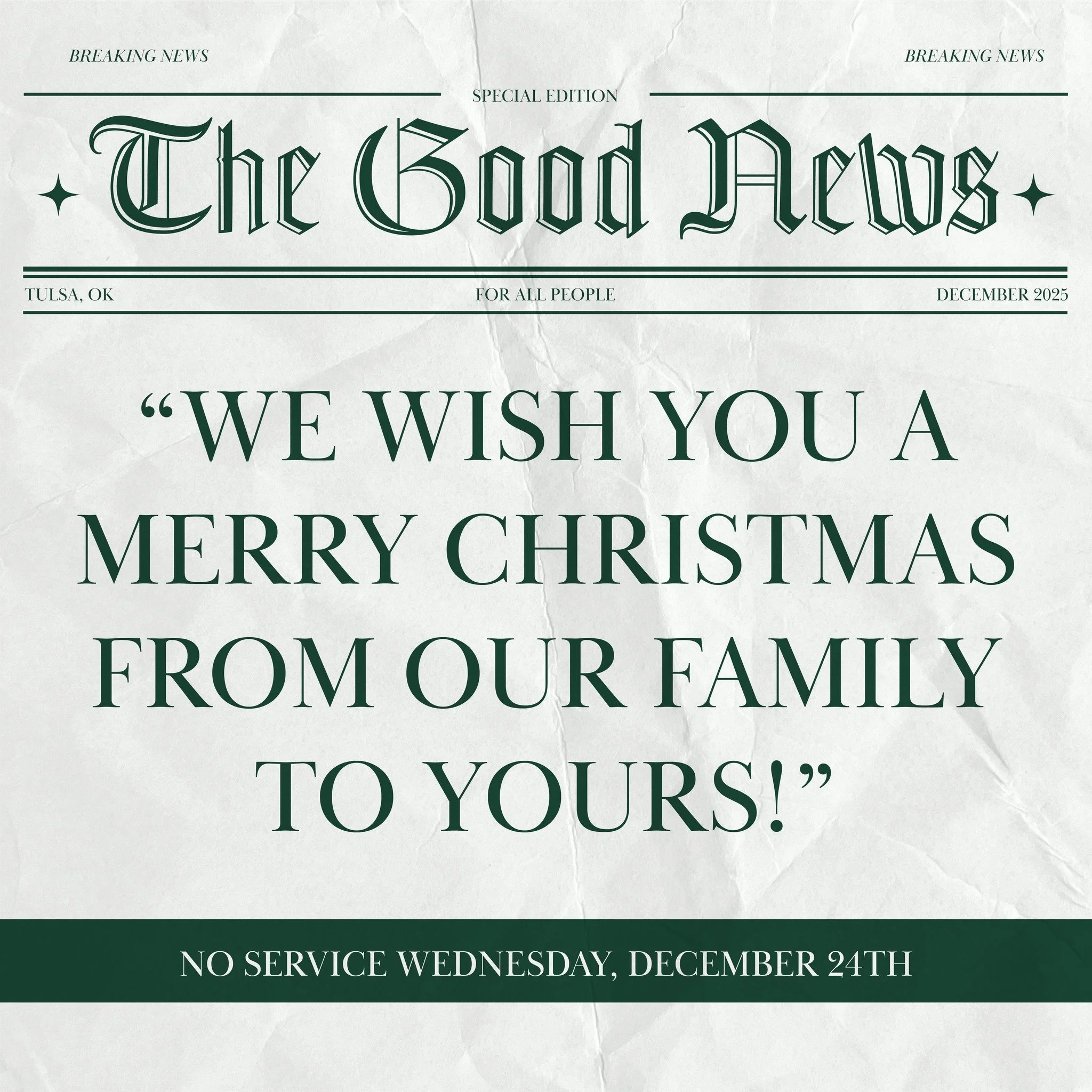 Today&rsquo;s special edition comes with an update: No service on Christmas Eve! Can you believe it's TOMORROW?

We've had so much fun celebrating with you as a church family, and hope you enjoy this time with your loved ones as well. Merry Christmas
