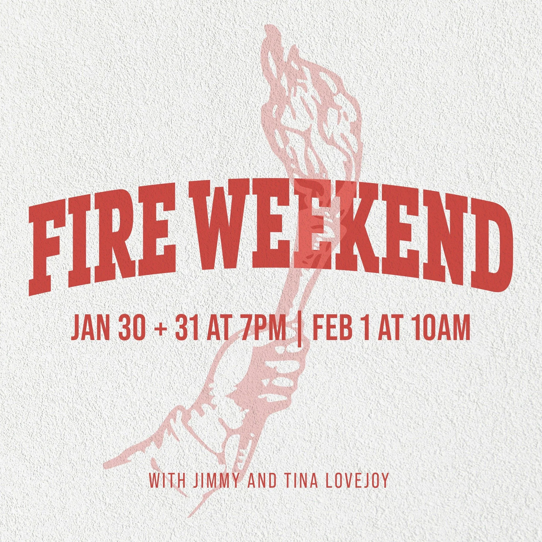 Excited to be joined by our friends Jimmy and Tina Lovejoy as we kick off the new year with 🔥 FIRE WEEKEND 🔥 If you're looking for a place to call home or simply want to gather with other believers, then join us starting January 30th and come expec