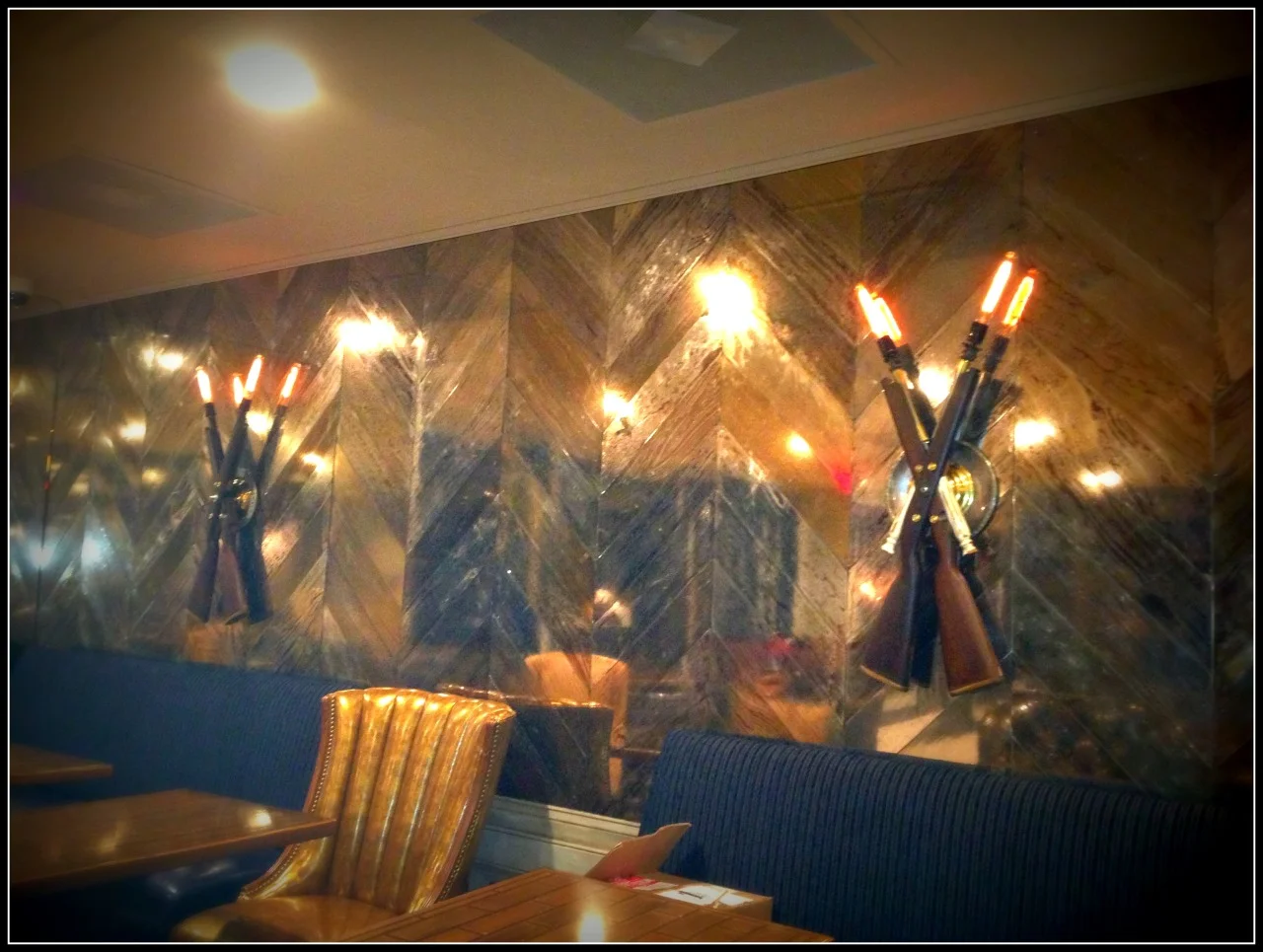 1903 Springfield gunstock sconces in the Rough Rider Lounge for #teddyandthebullybar #grubisart