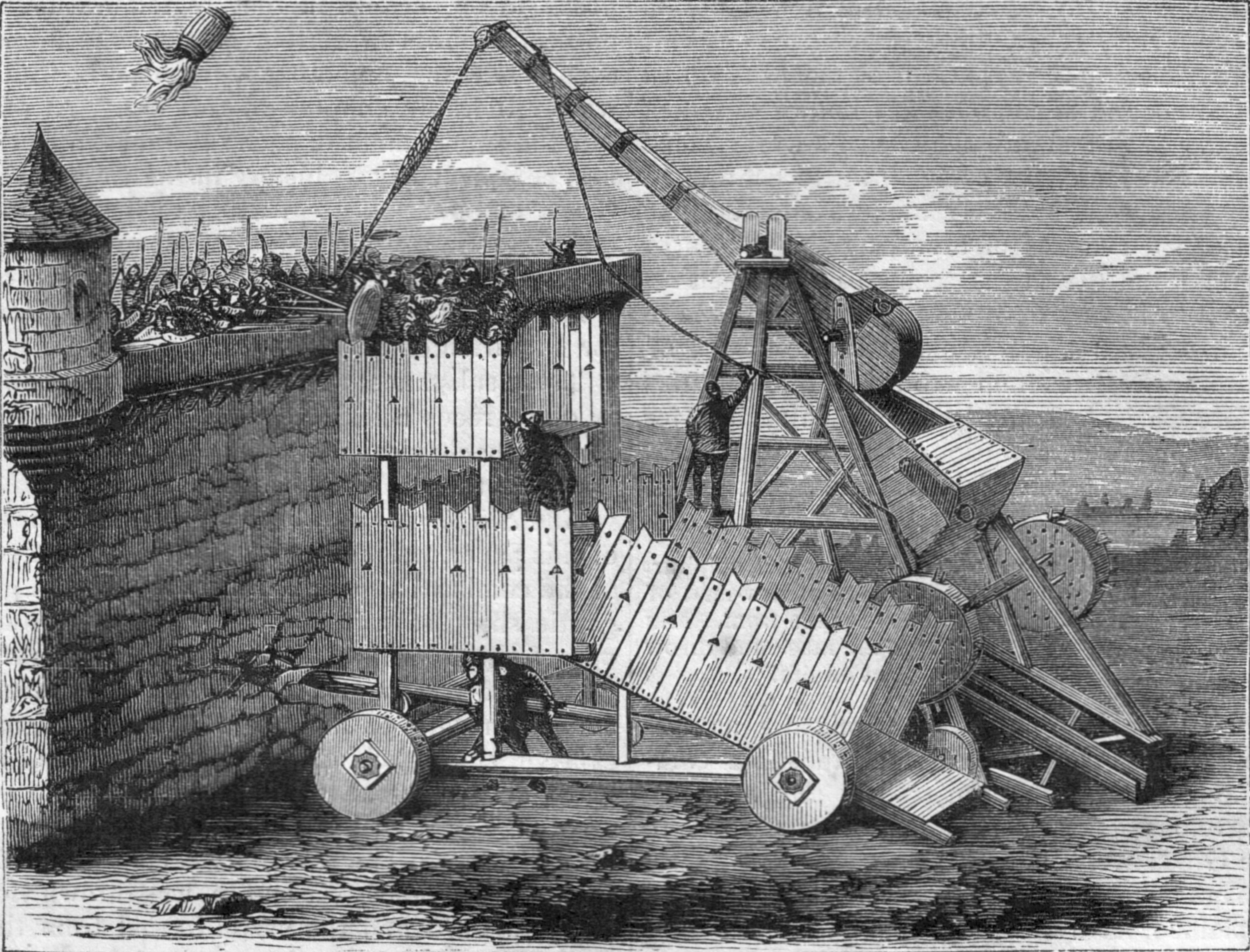 Trebuchet hurls fire pot