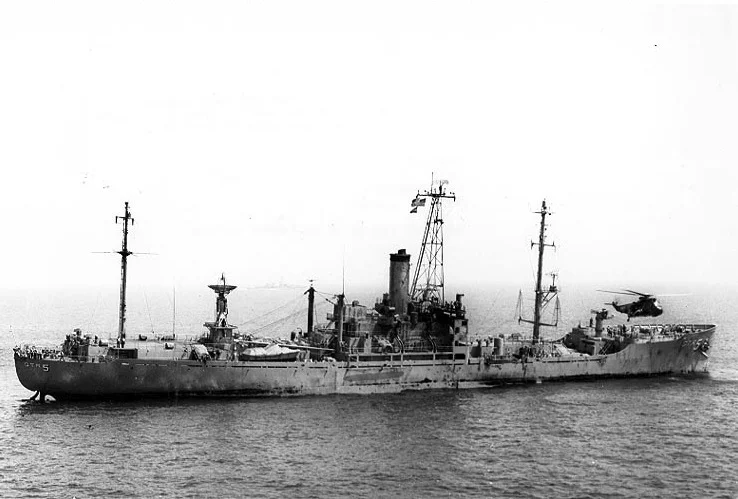 U.S.S. Liberty damaged by napalm and explosives