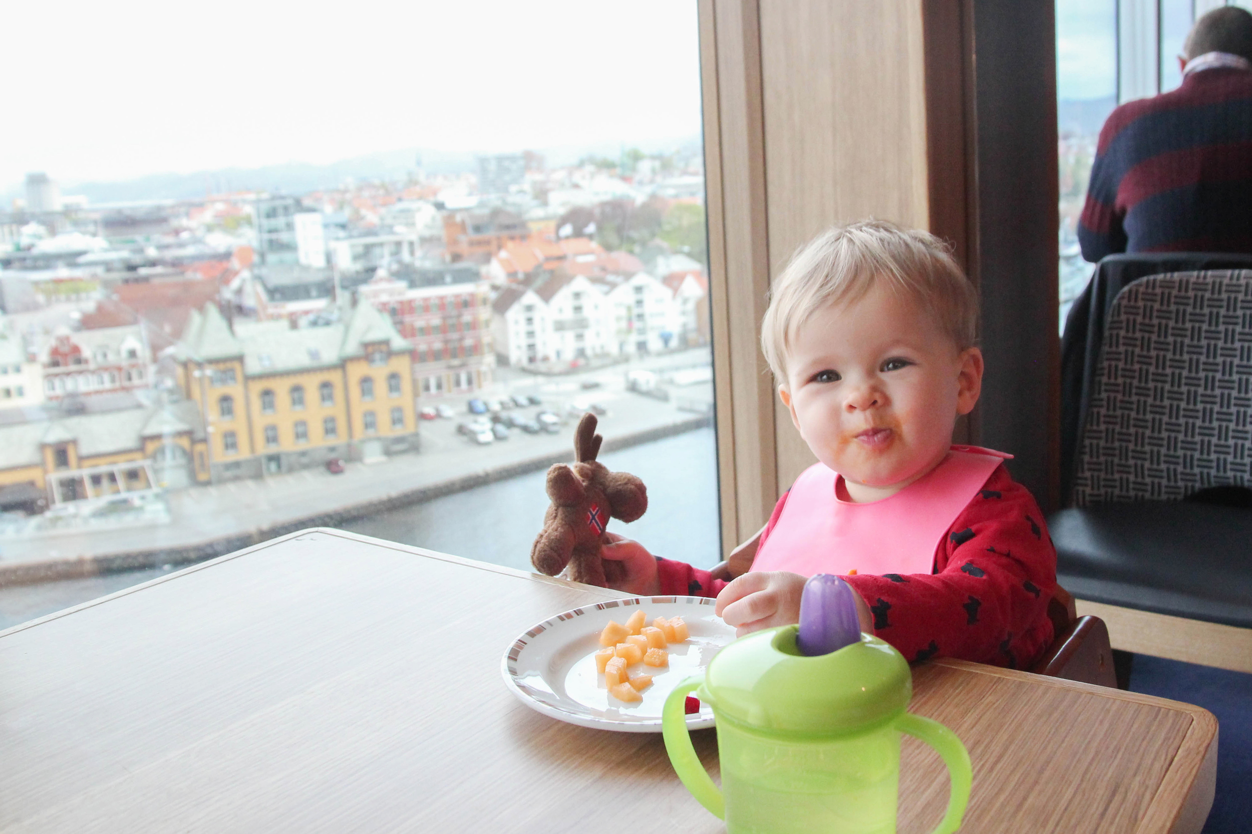 Enjoying some lunch with the city of Stavanger in the background