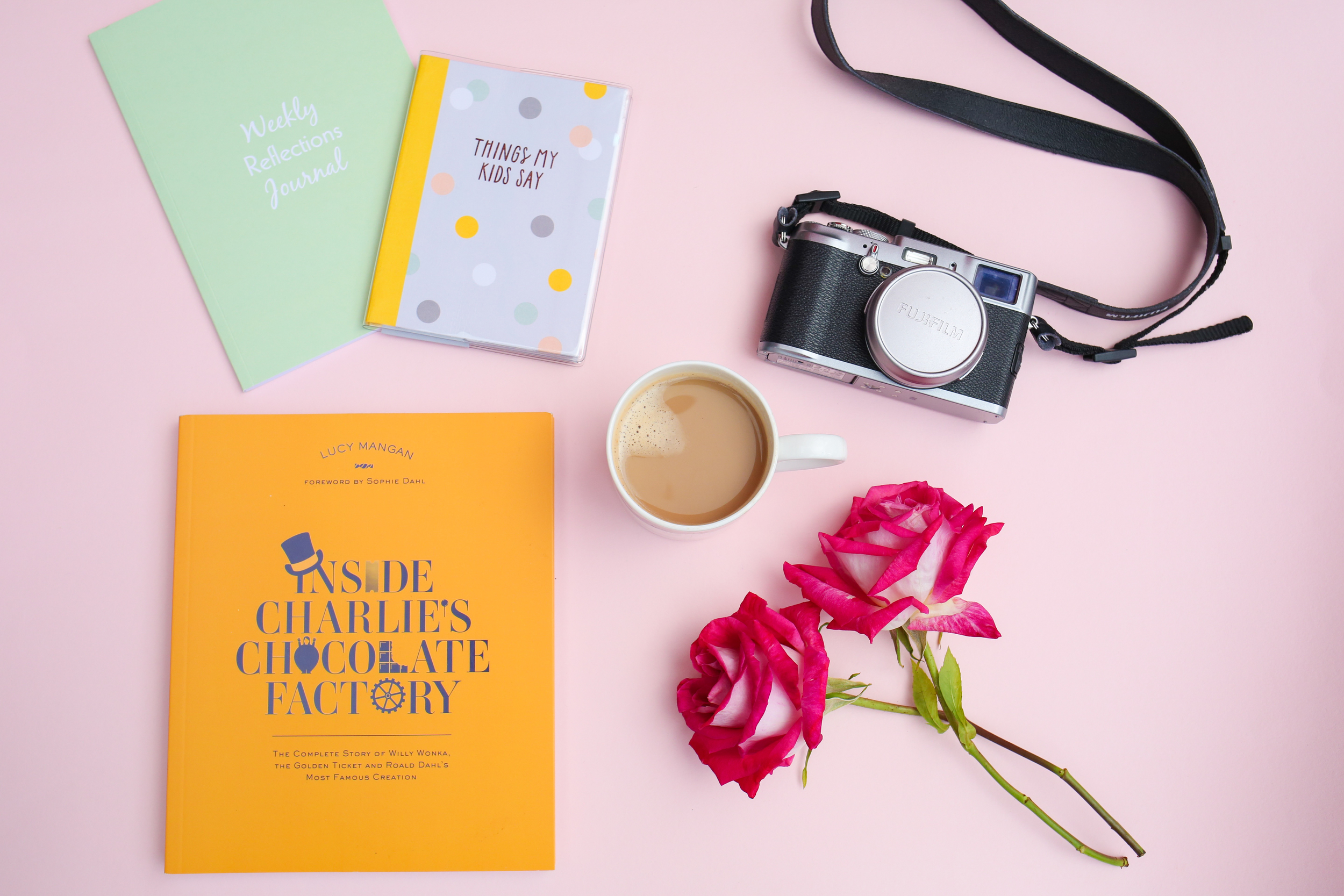 Weekly Reflections Journal (top left) from The Green Gables ; Things My Kids Say by Kikki K ; Inside Charlie's Chocolate Factory by Lucy Mangan from Amazon
