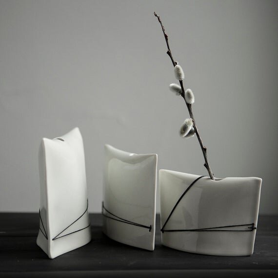 Stitched Porcelain Bud Vases //Pillow Vase Design