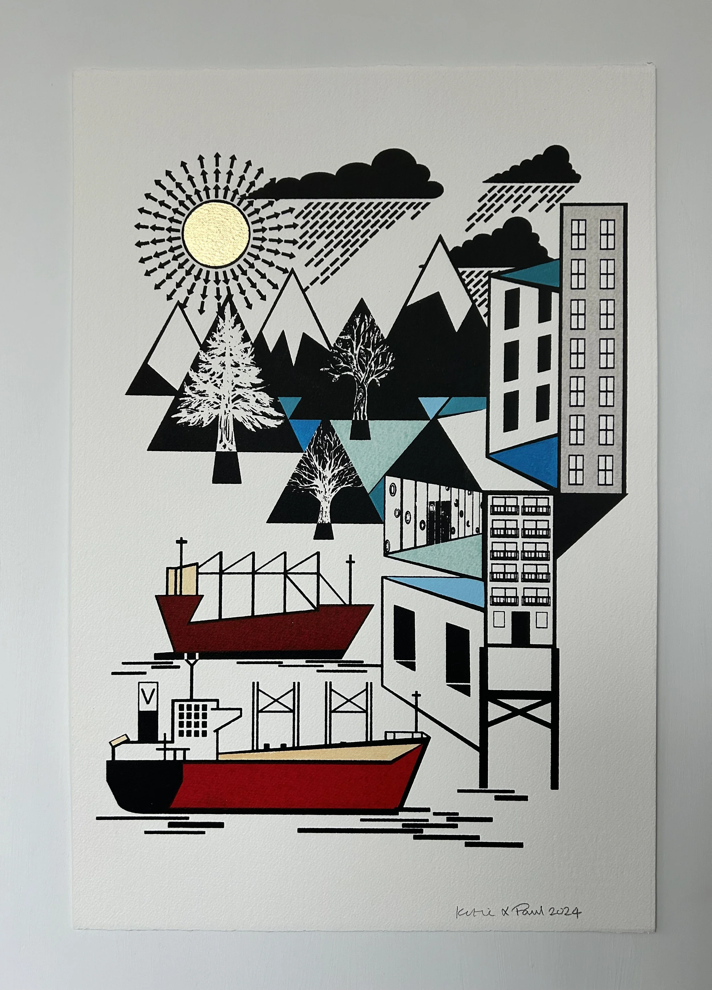 Sun & Rain Gold painting &  screen print