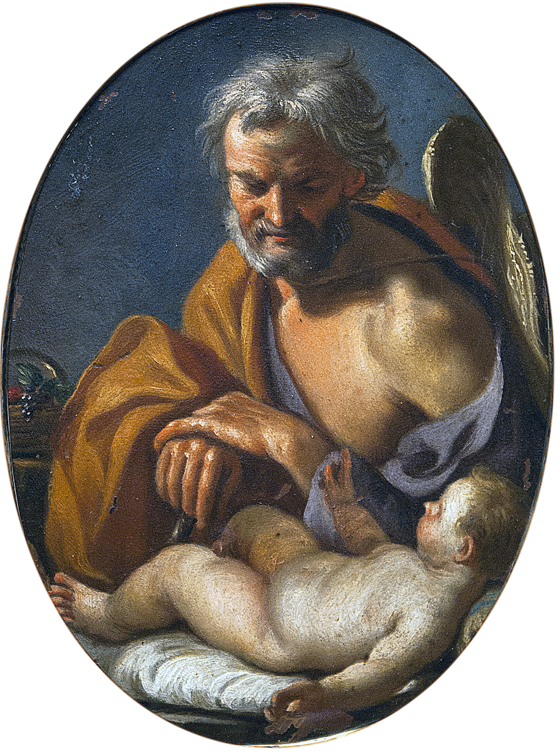 San Giuseppe con bambino olio su rame cornice argento Napoli '700.png