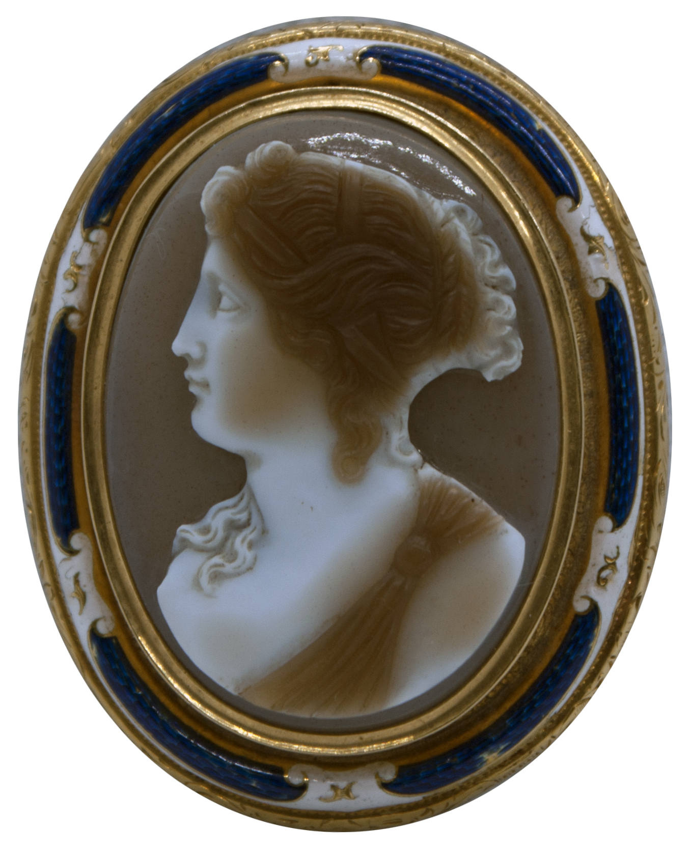 Neoclassic hardstone cameo with gold and enamel mounting