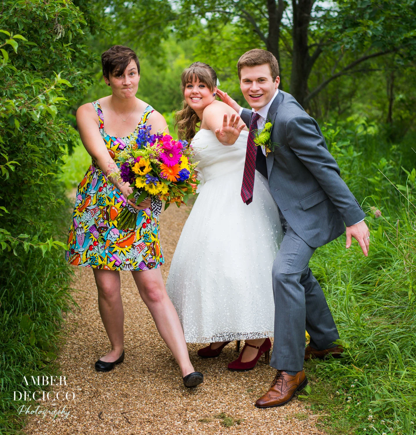 Bride and Groom and Maid of Honor
