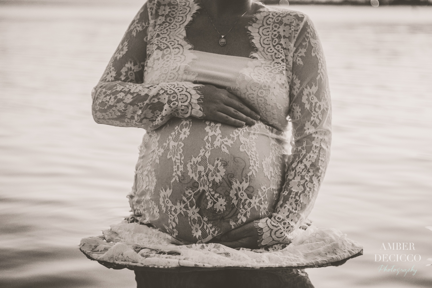 Lacy Gown in the Ocean Maternity Session