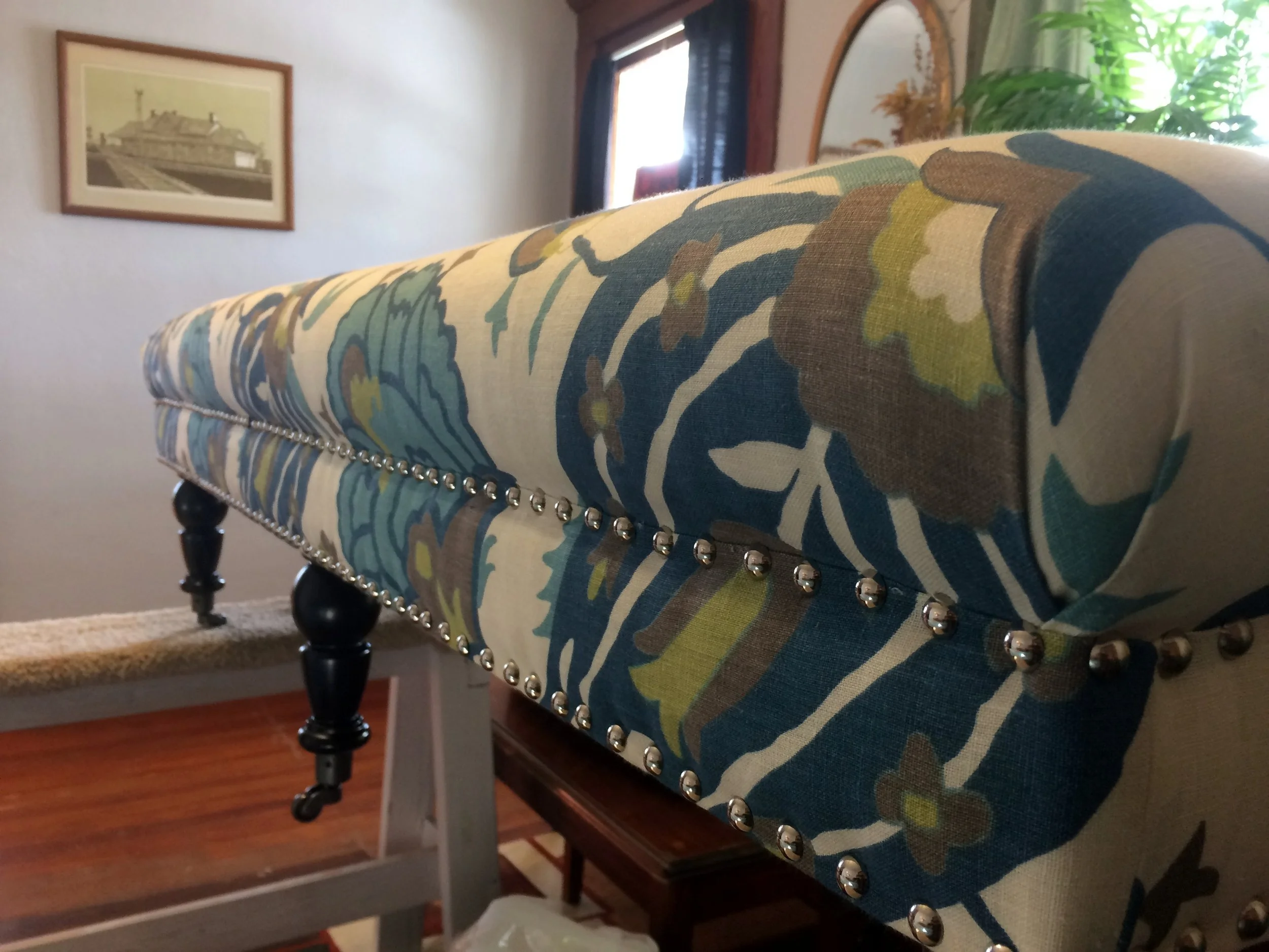 bench with decorative nail heads