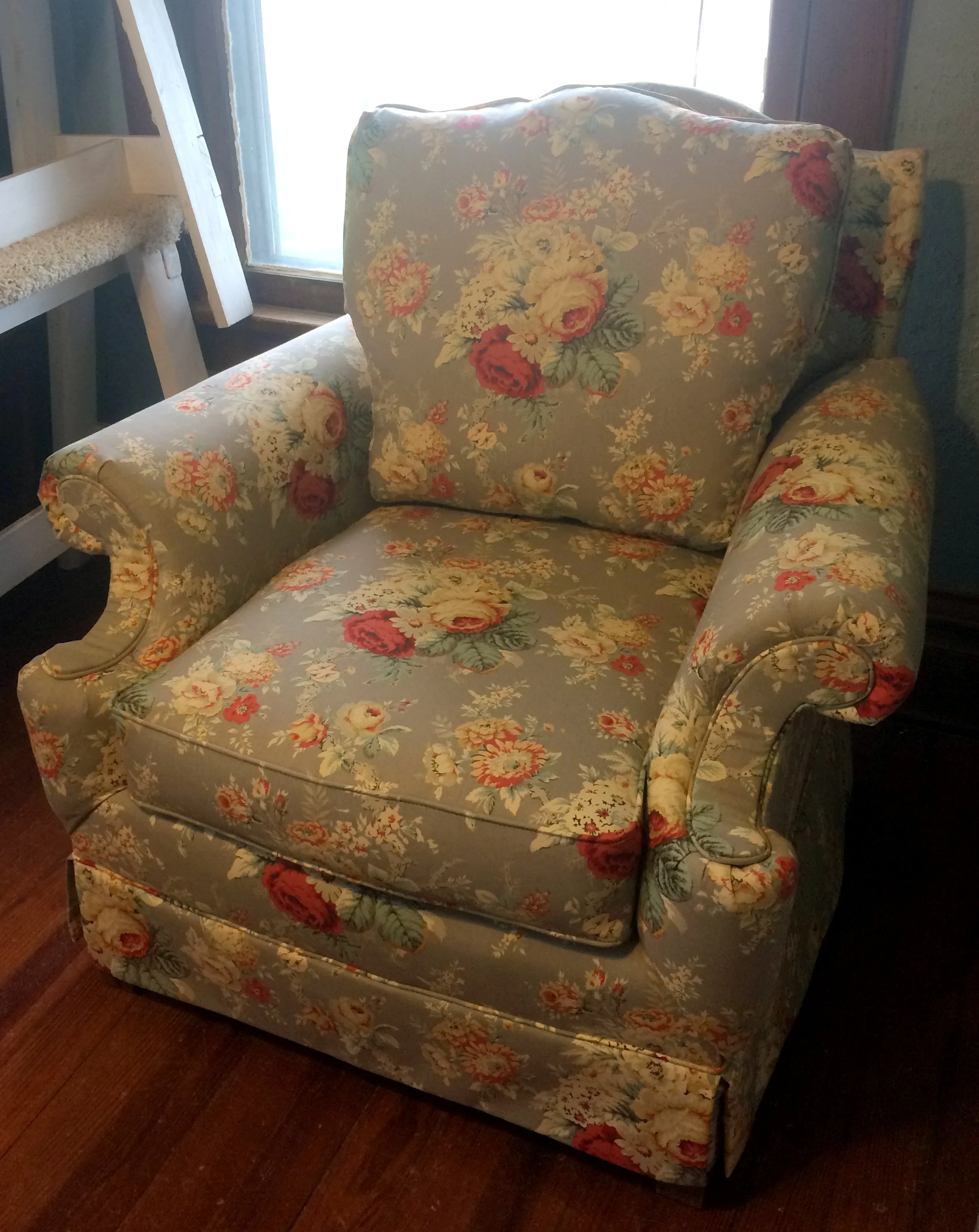 scrolled arm chair