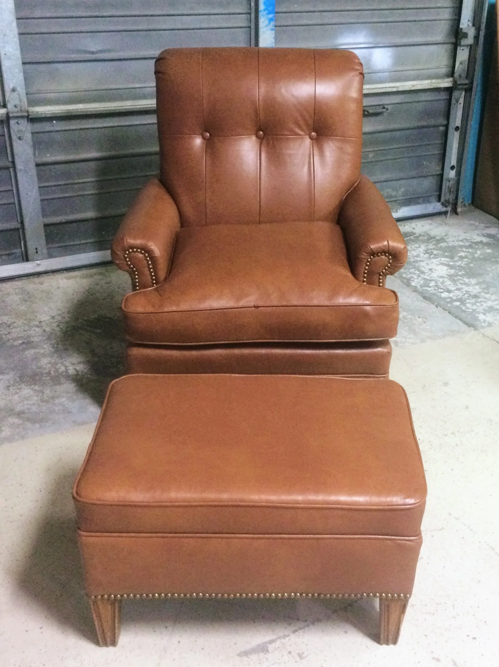 leather club chair and footstool