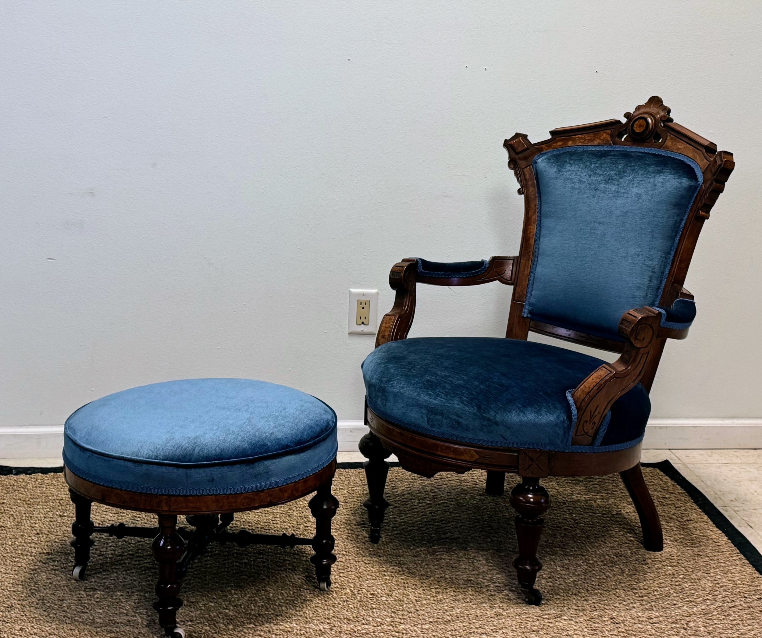 antique occasional chair and footstool