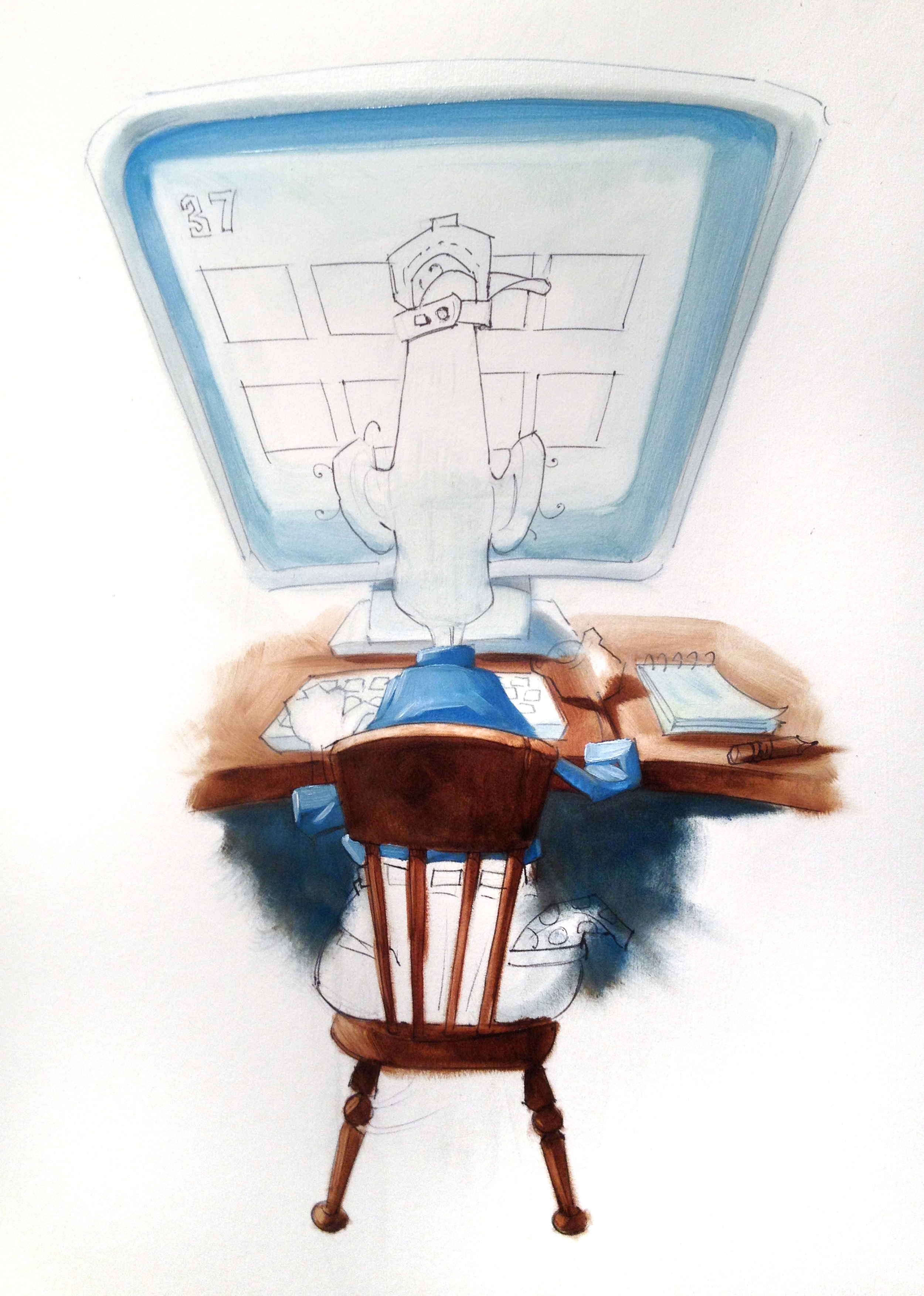 Most of the pencil drawing is covered up with oil paint as I go.