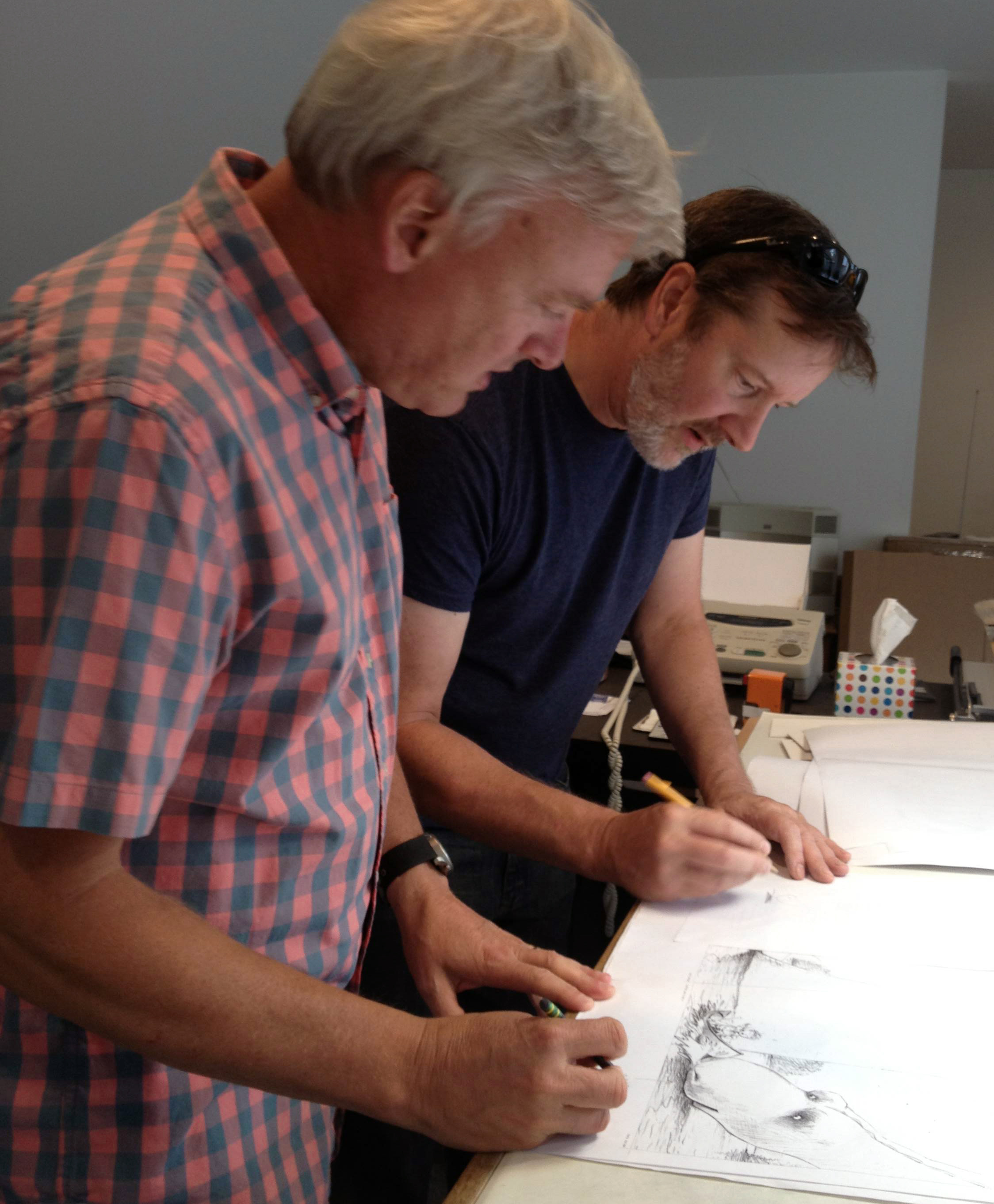 Visiting the author/illustrator Chris Van Dusen at his studio in Maine, 2014.