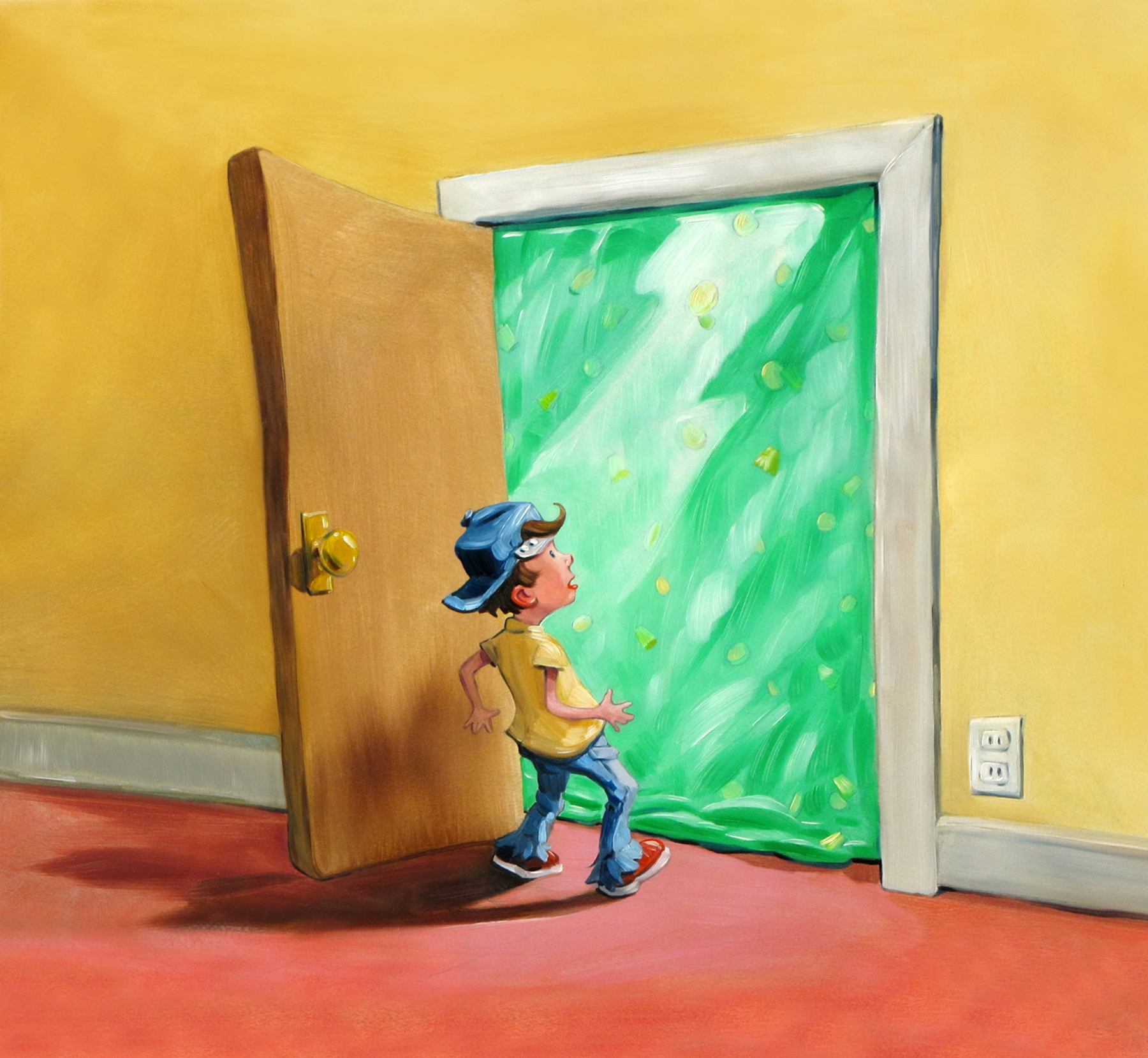 Jell-O Filled Room Unpublished art for The Goods . 17" wide. Oil on wood, 2011. $300 . Buy this painting.
