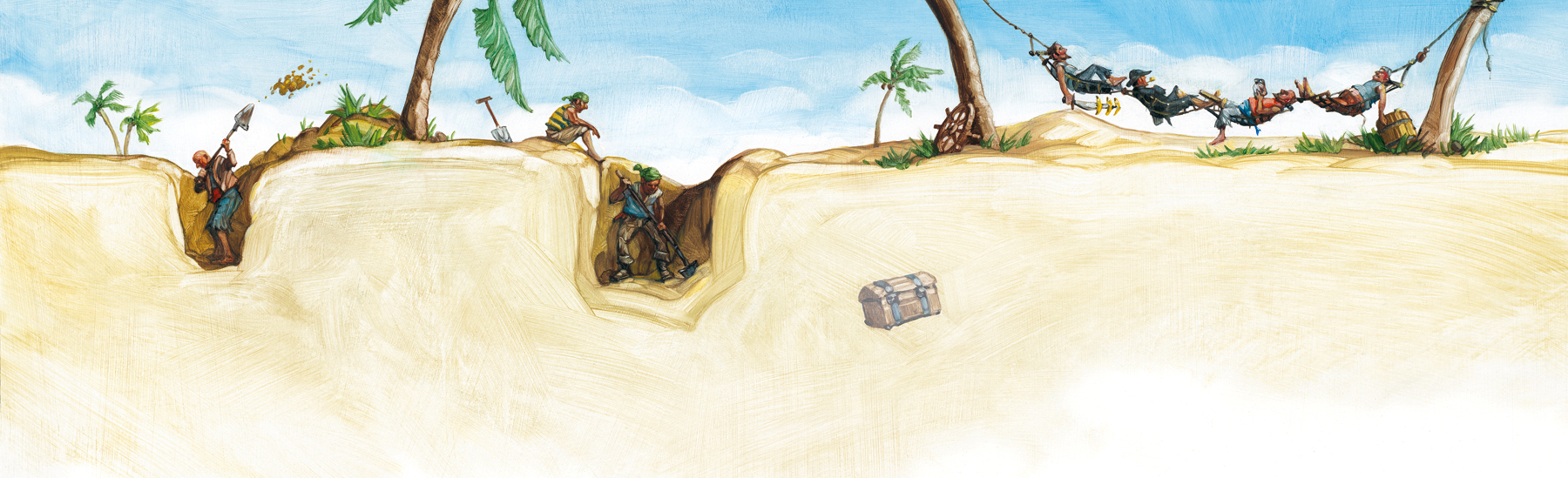 Pirates Digging 25" wide. Oil on illustration board, 2011. $300 . Buy this painting.