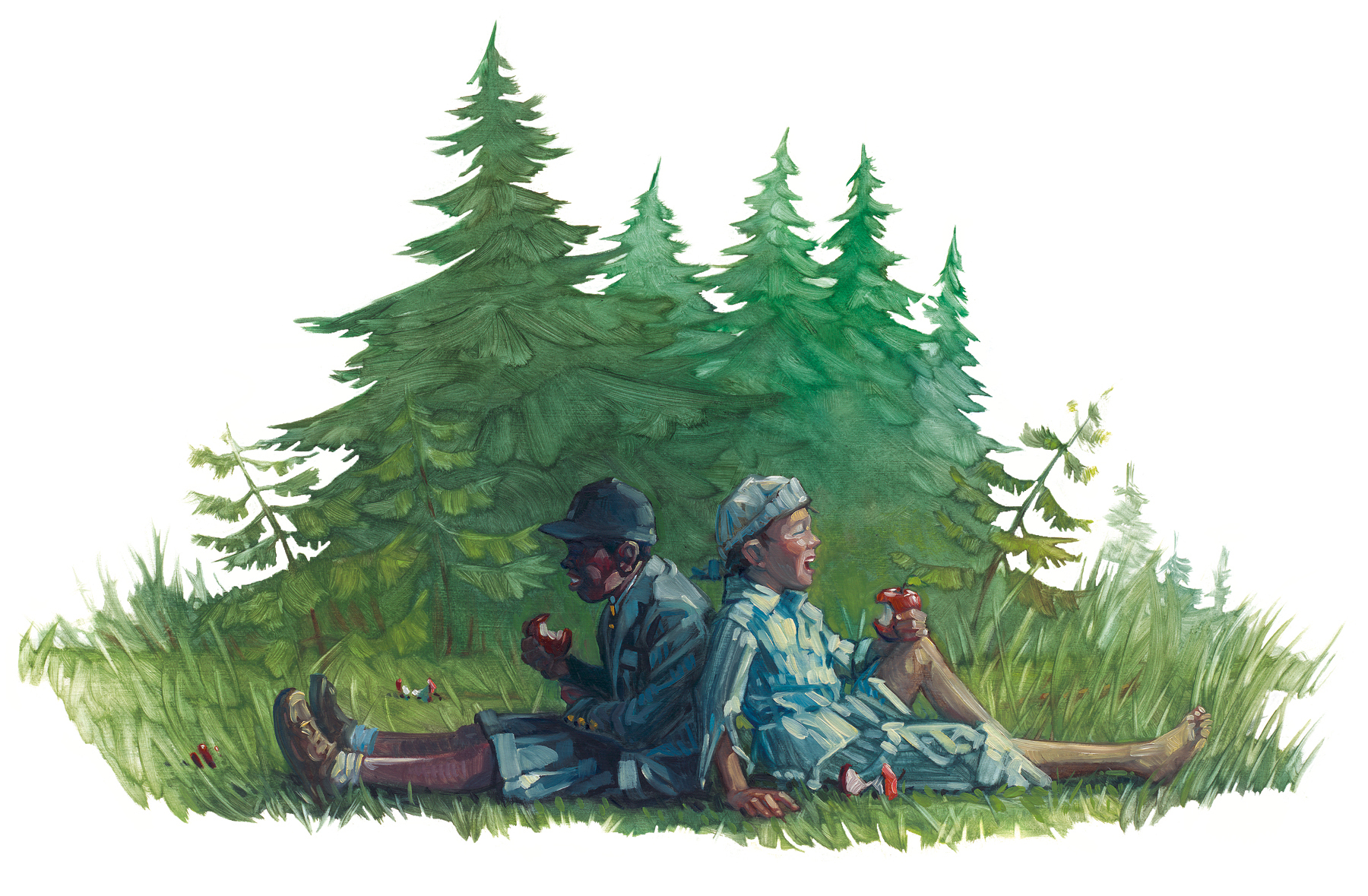 Bart and Densy 17" wide. Oil on illustration board, 2011. $500 . Buy this painting.