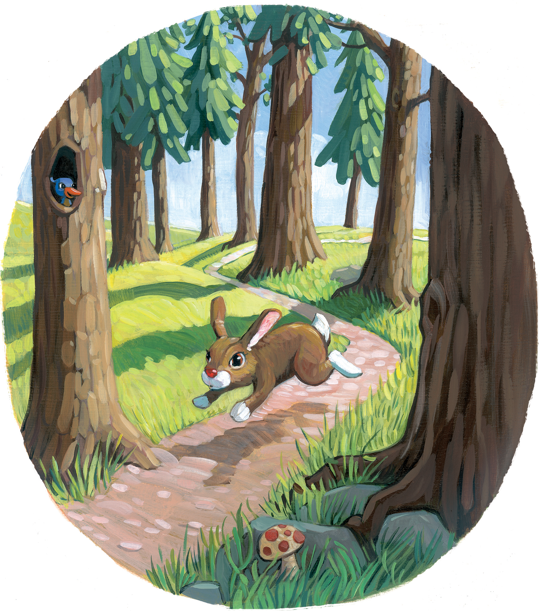 Scampering Through the Woods 11" wide. Oil on illustration board, 2012. $100. Buy this painting.