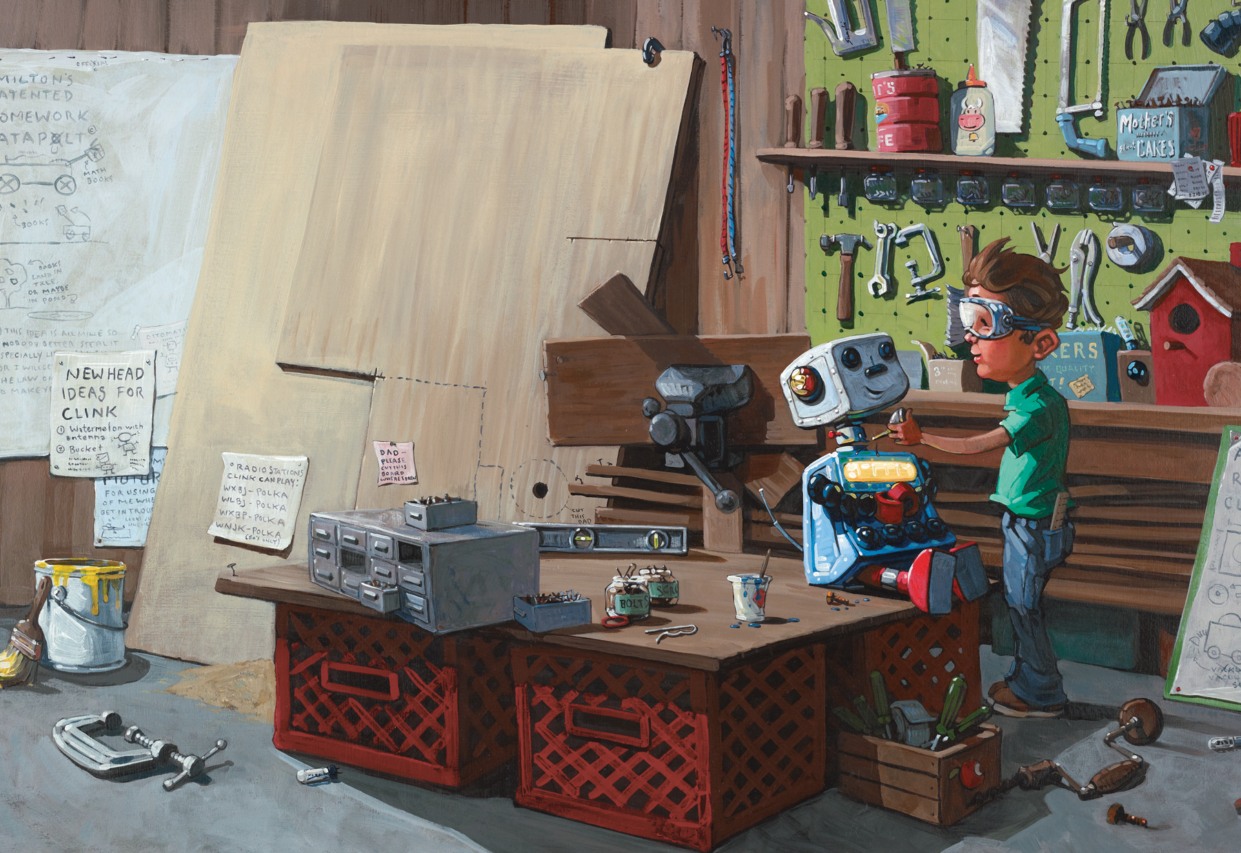 Milton's Workshop 30" wide. Oil on illustration board, 2010. $800. Buy this painting.