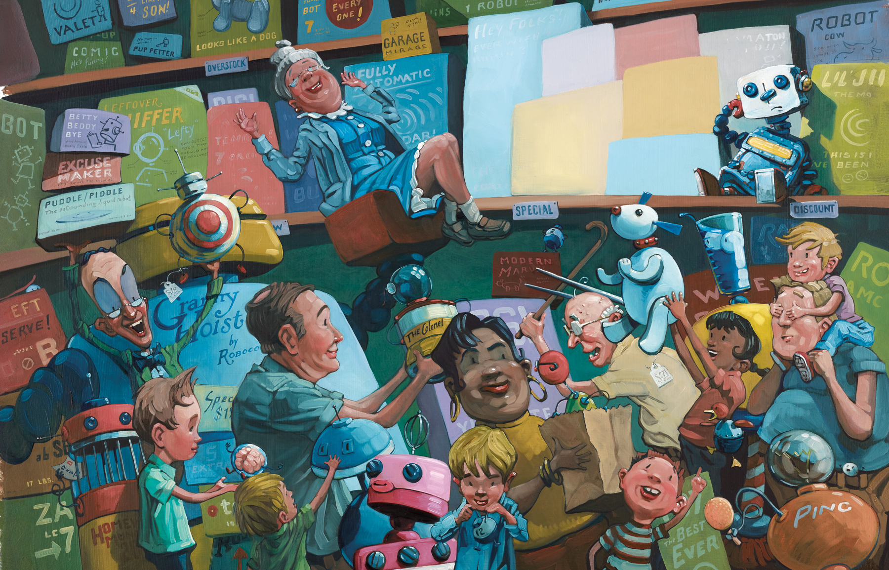 Busy Day 32" wide. Oil on illustration board, 2010. $500. Buy this painting.