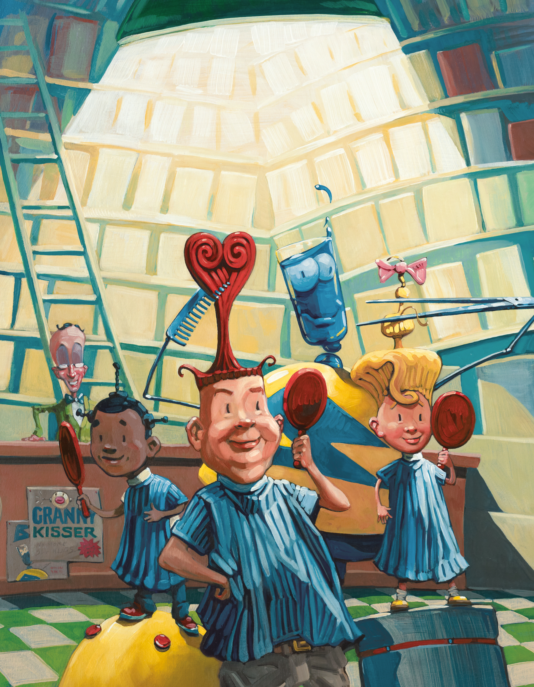 Haircuts 14" wide. Oil on illustration board, 2010. $300. Buy this painting.