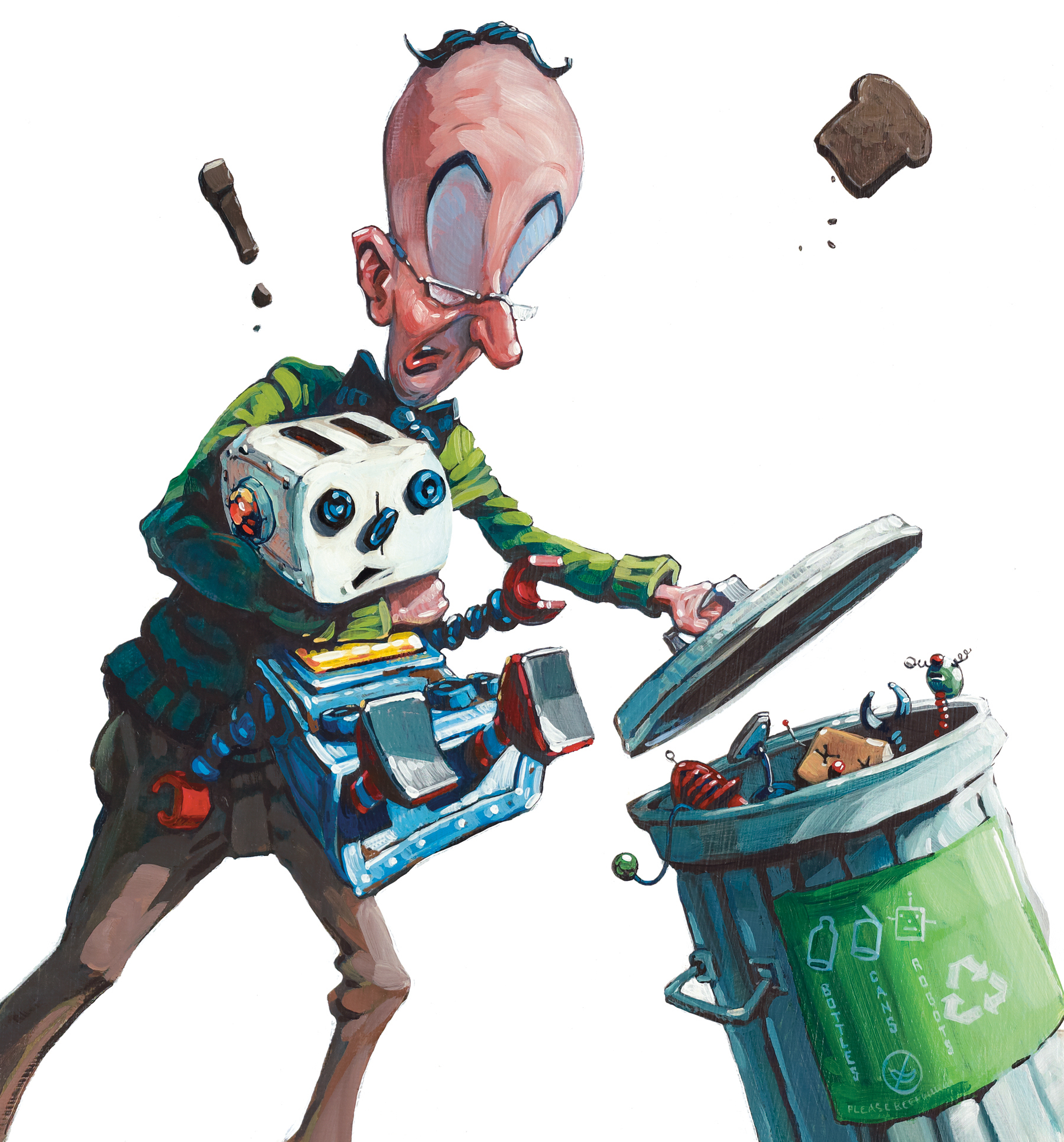 Into the Trash 20" wide. Oil on illustration board, 2010. $300. Buy this painting.