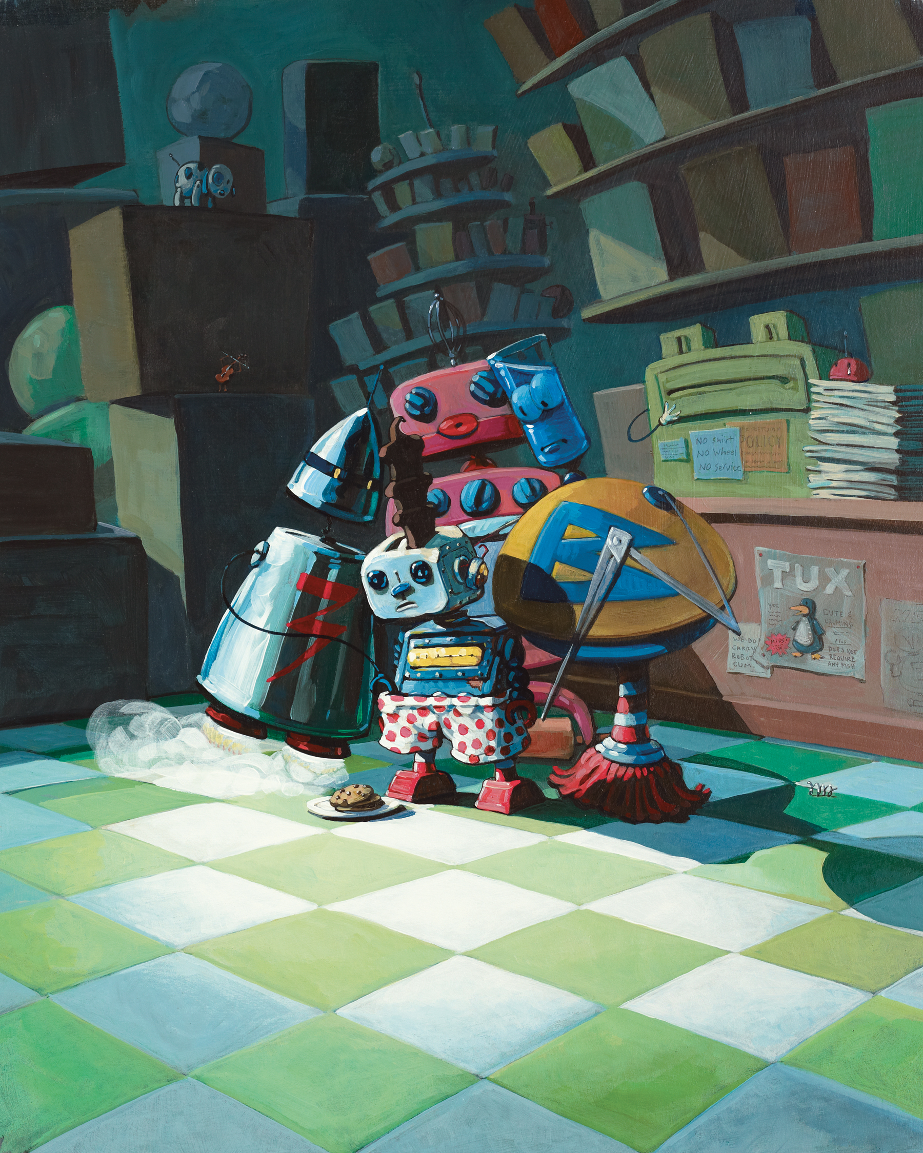 Night in the Shop 14" wide. Oil on illustration board, 2010. $300. Buy this painting.