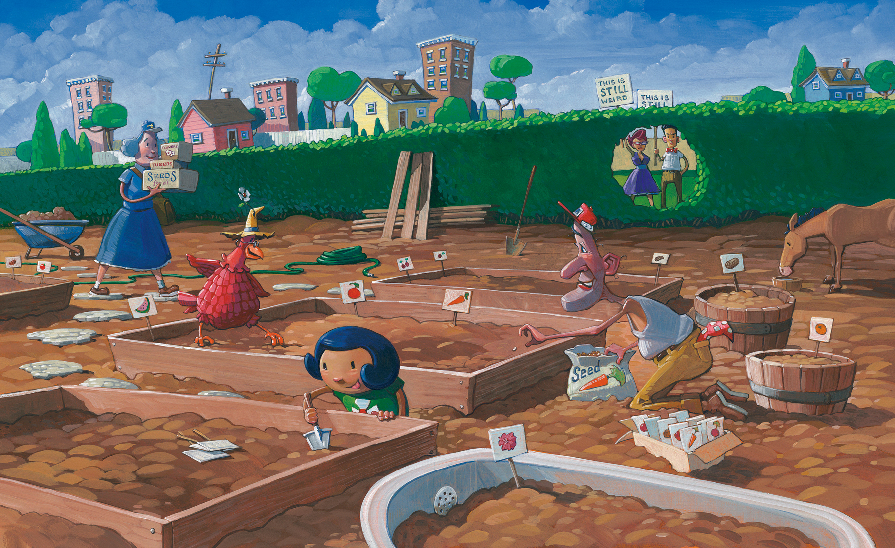 Planting 26" wide. Acrylic and Oil on illustration board, 2013. $500. Buy this painting. 