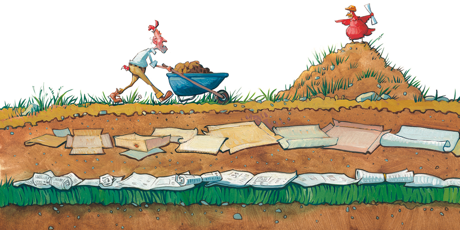 Wheelbarrow 16" wide. Acrylic and Oil on illustration board, 2013. $300. Buy this painting. 