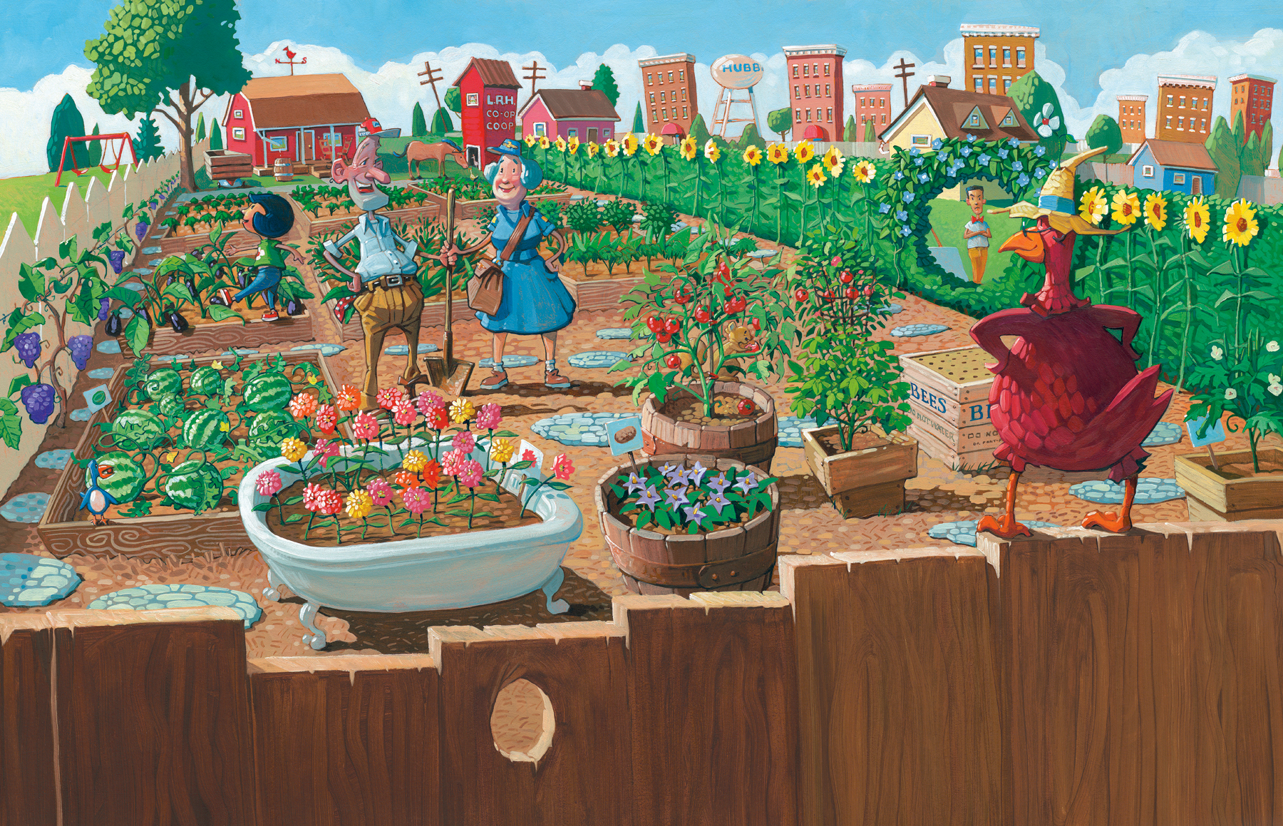 The Garden 26" wide. Acrylic and Oil on illustration board, 2013. $500. Buy this painting. 