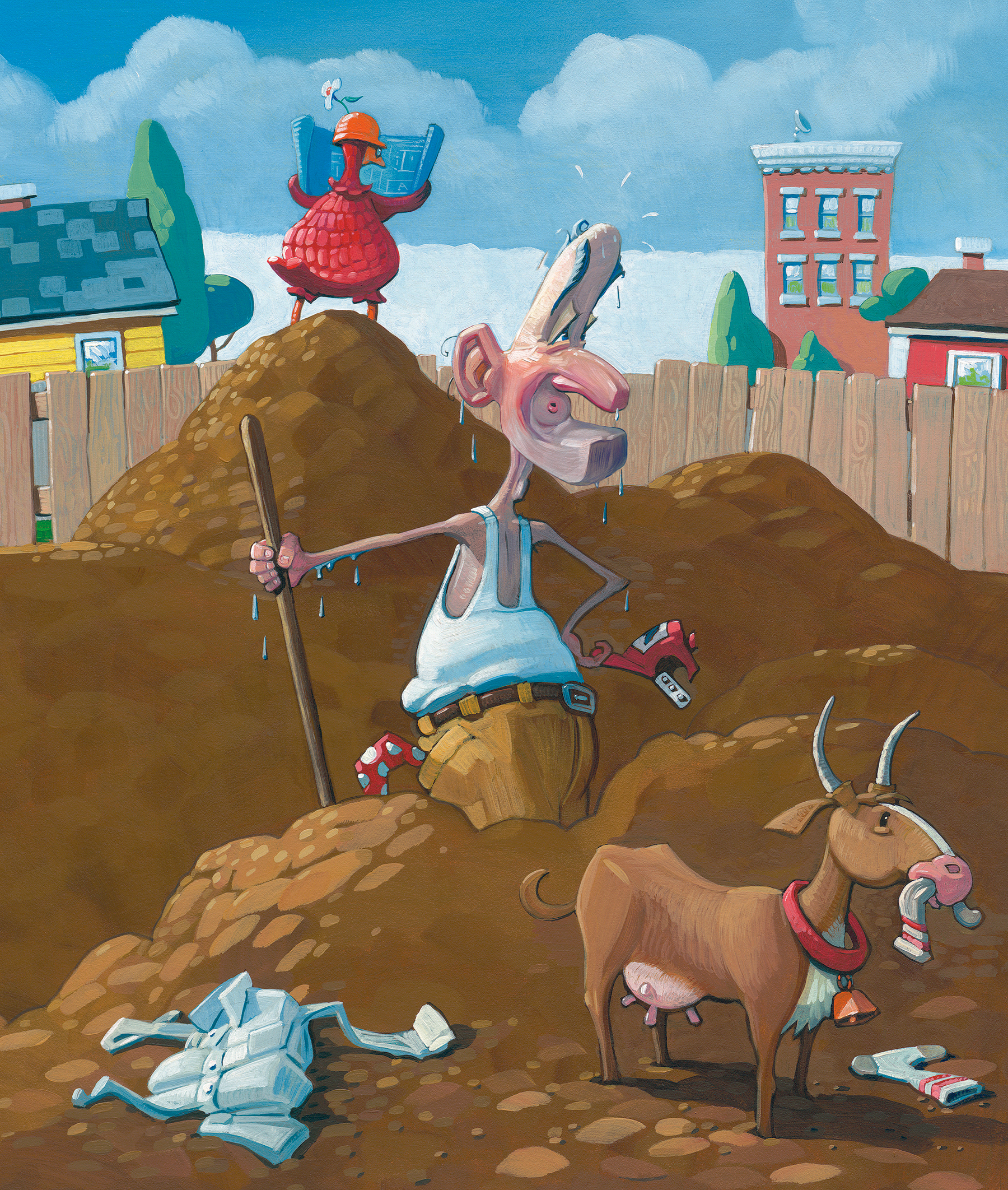 Dirty Work 13" wide. Acrylic and Oil on illustration board, 2013. $500. Buy this painting. 