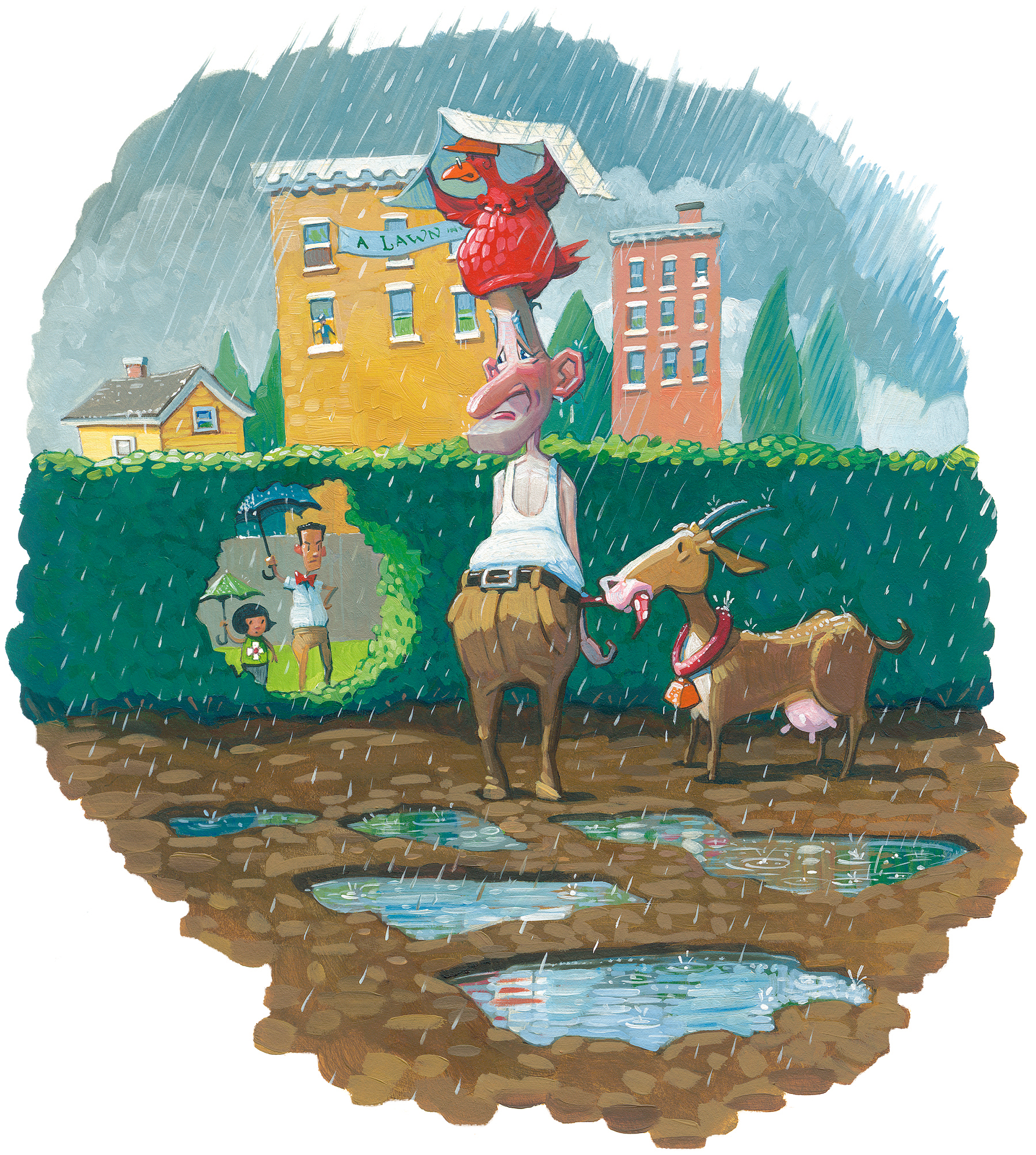 Rain 11" wide. Acrylic and Oil on illustration board, 2013. $300. Buy this painting. 
