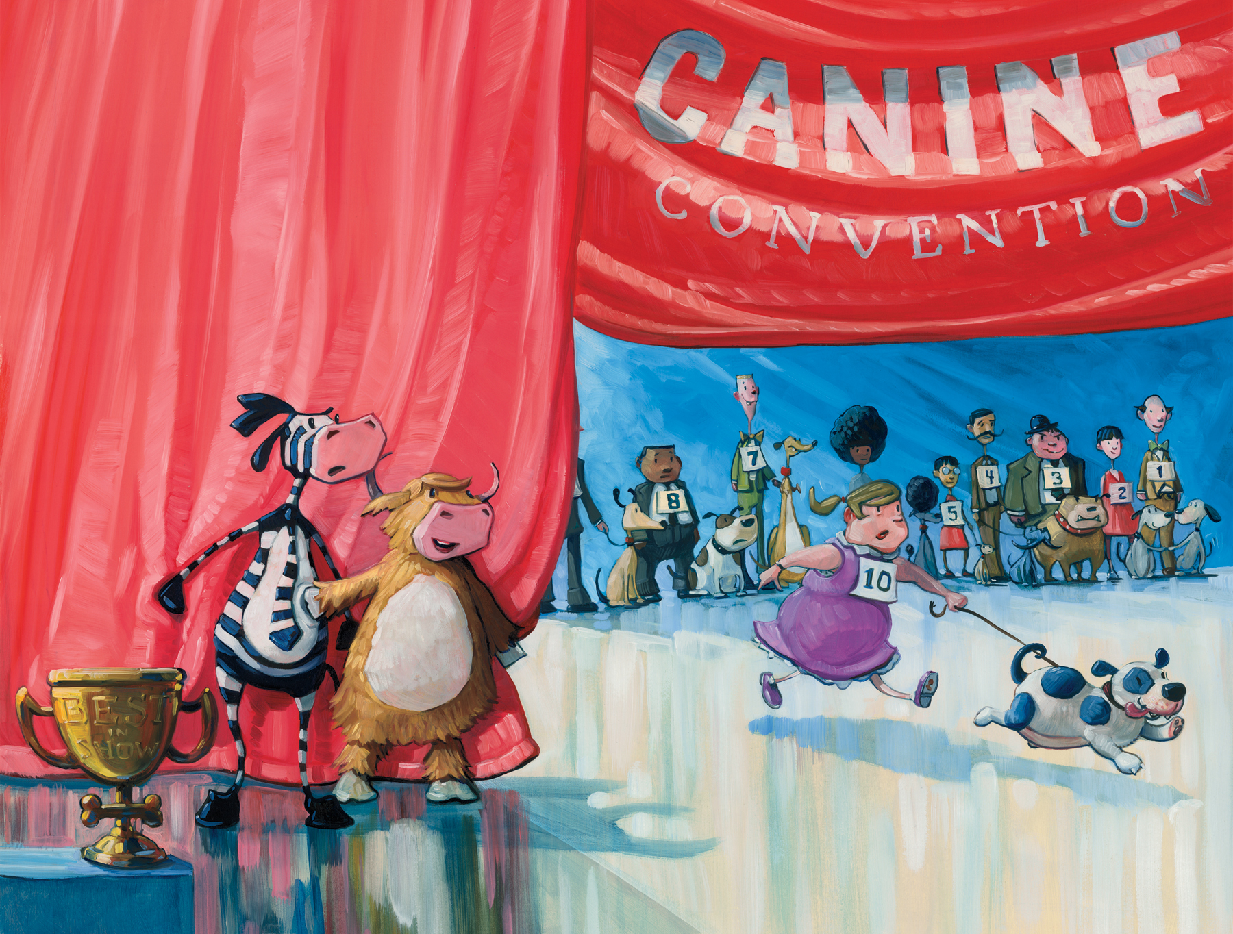 10 Dogs 22" wide. Oil on illustration board, 2012. $400 . Buy this painting.