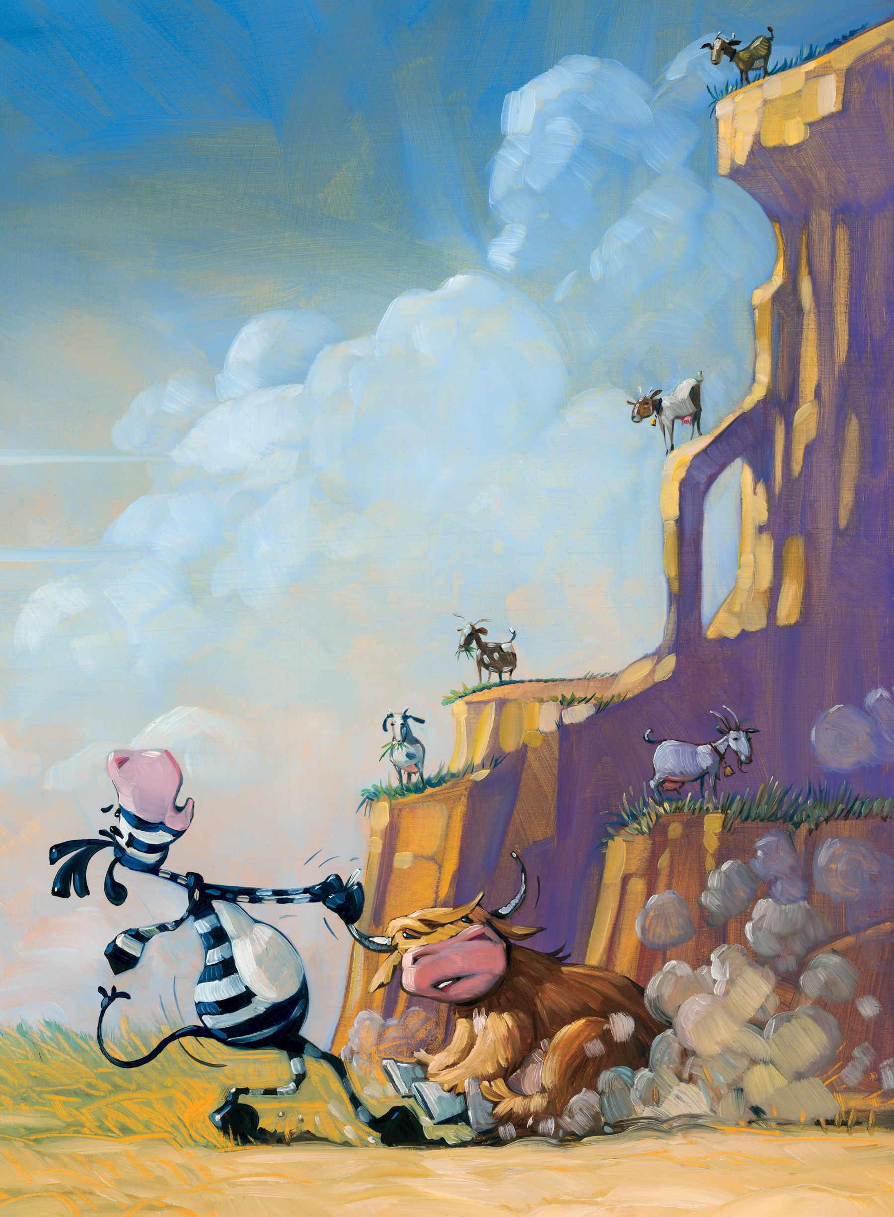 5 Goats 11" wide. Oil on illustration board, 2012. $300 . Buy this painting.